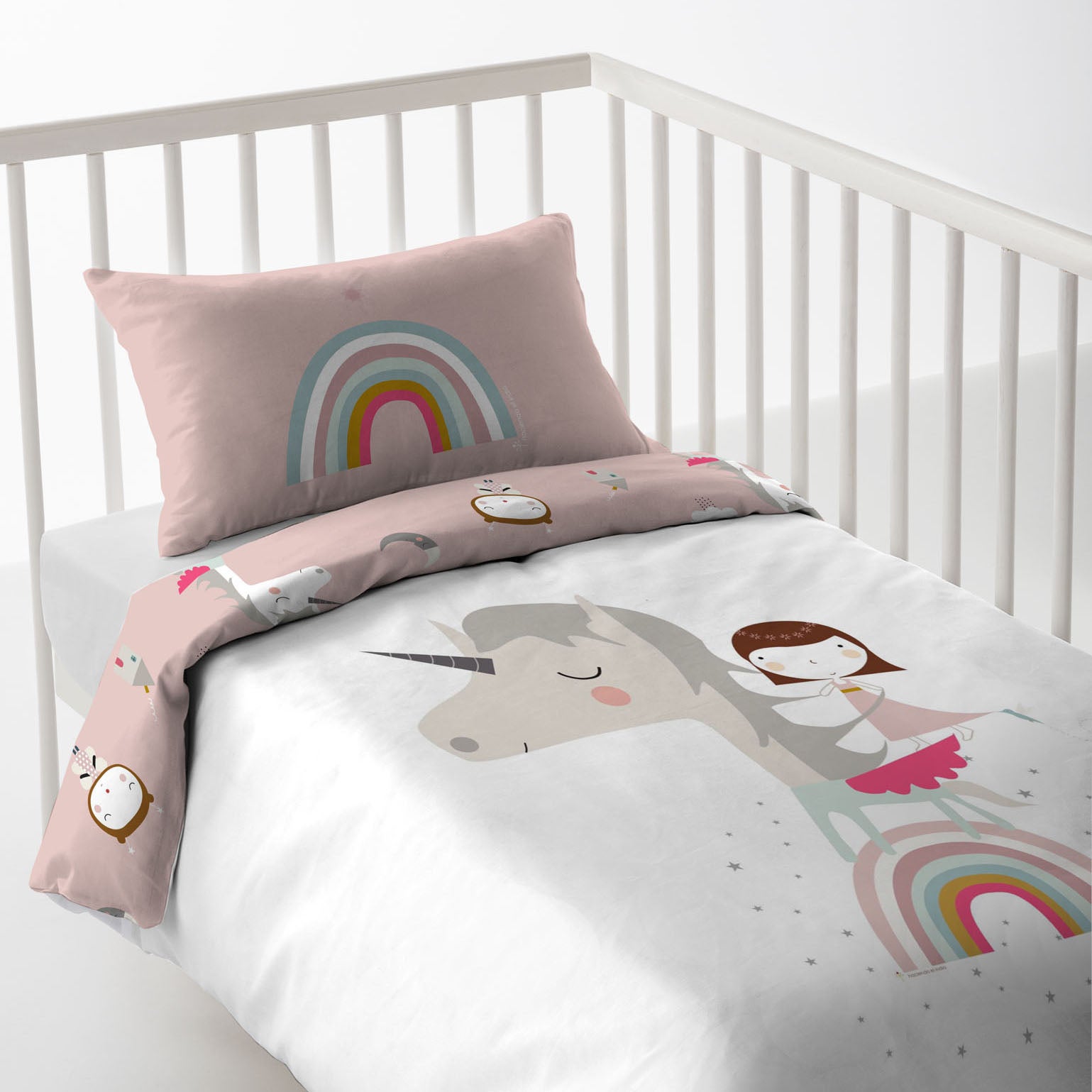 Funda nórdica cuna/maxicuna 100% algodón unicorn white cuna 60 cm