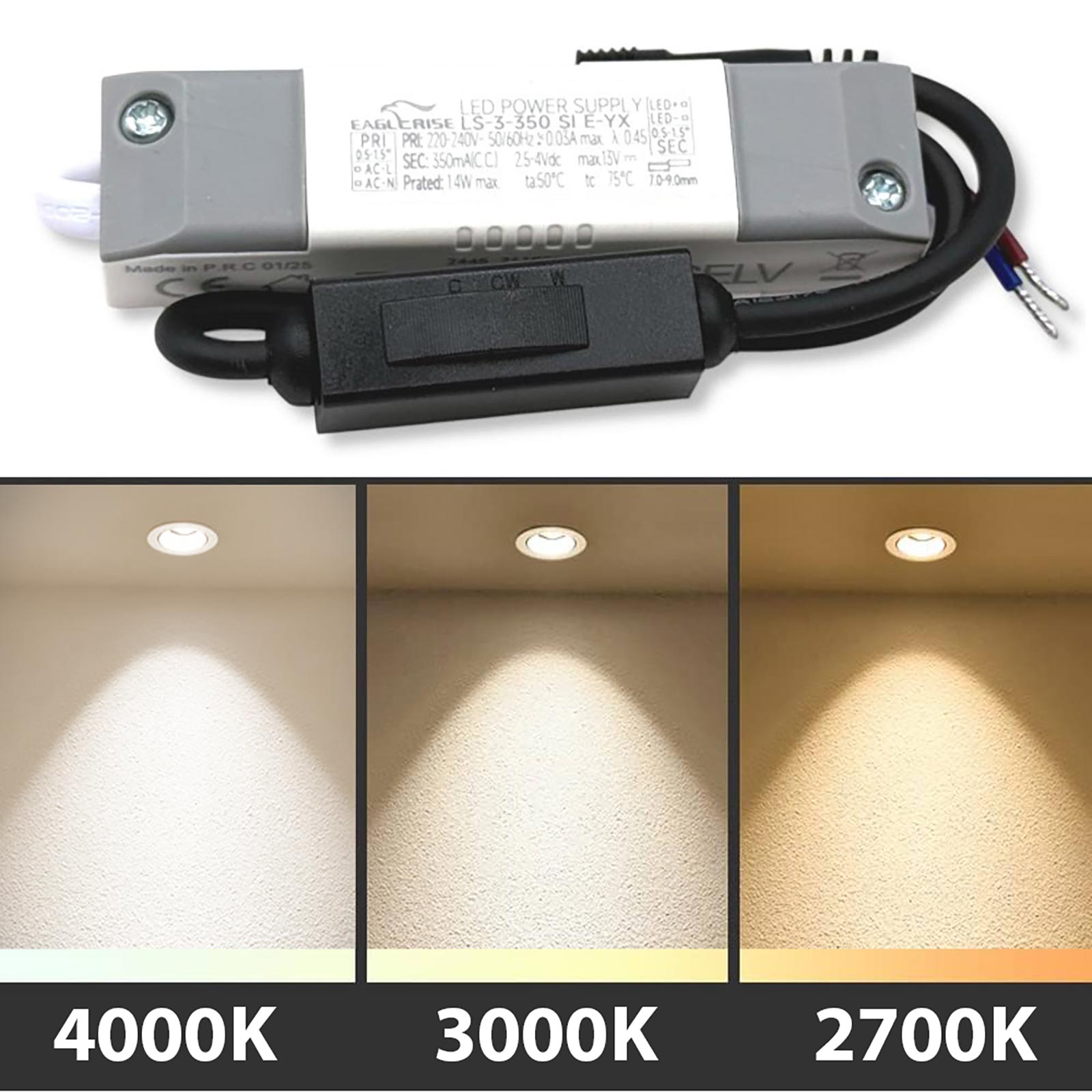 Mini faretto bianco incasso LED 3W CCT da 2700K a 4000K luce SPOT 26 gradi box doccia bagno IP44 vetrine espositori RA90 - 4