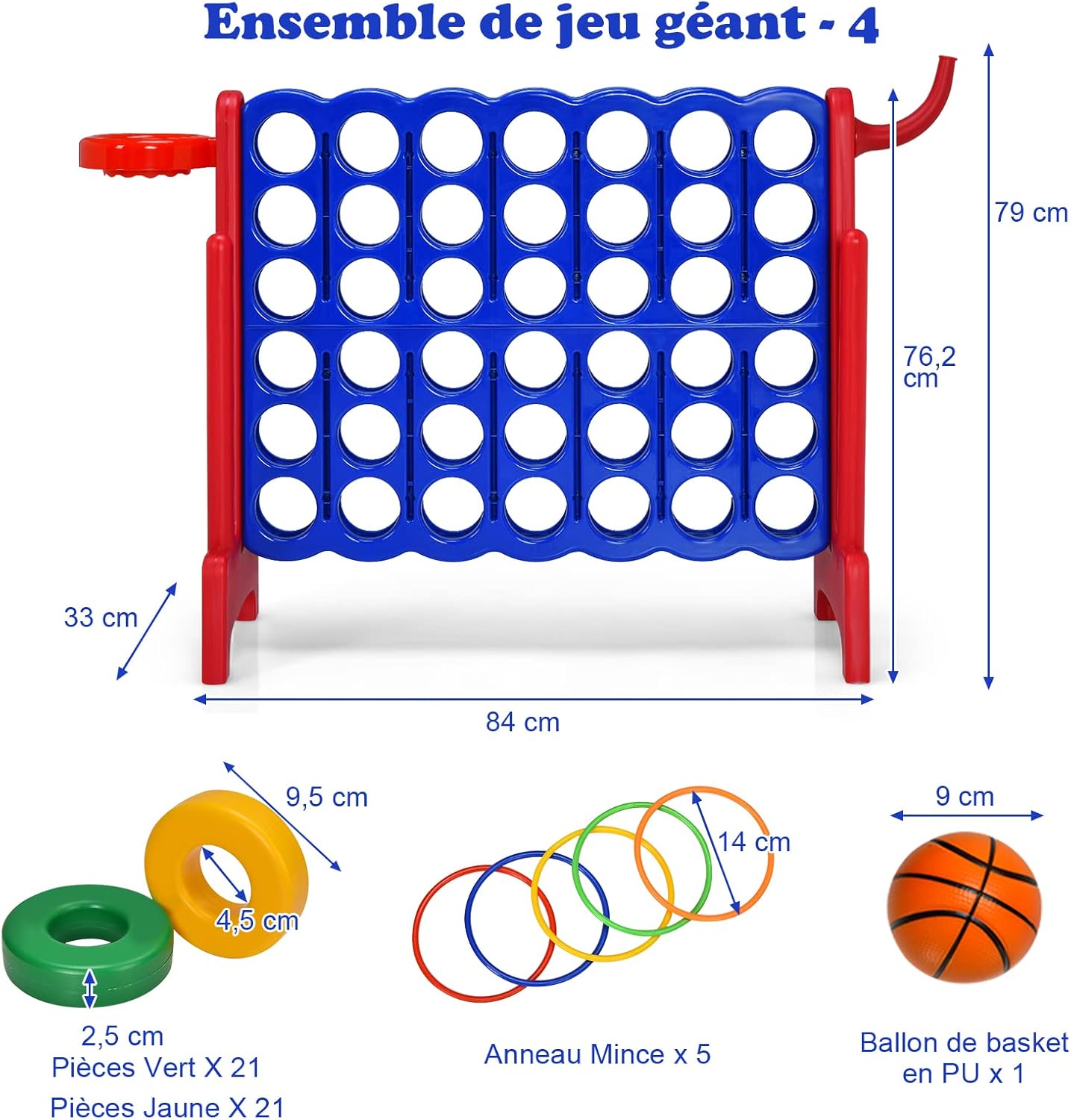 Puissance 4 Géant,Jeu de Société Puissance 4 avec 42 Anneaux et Curseurs pour Redémarrage Rapide, 84 x 33 x 79 cm, Rouge - 2