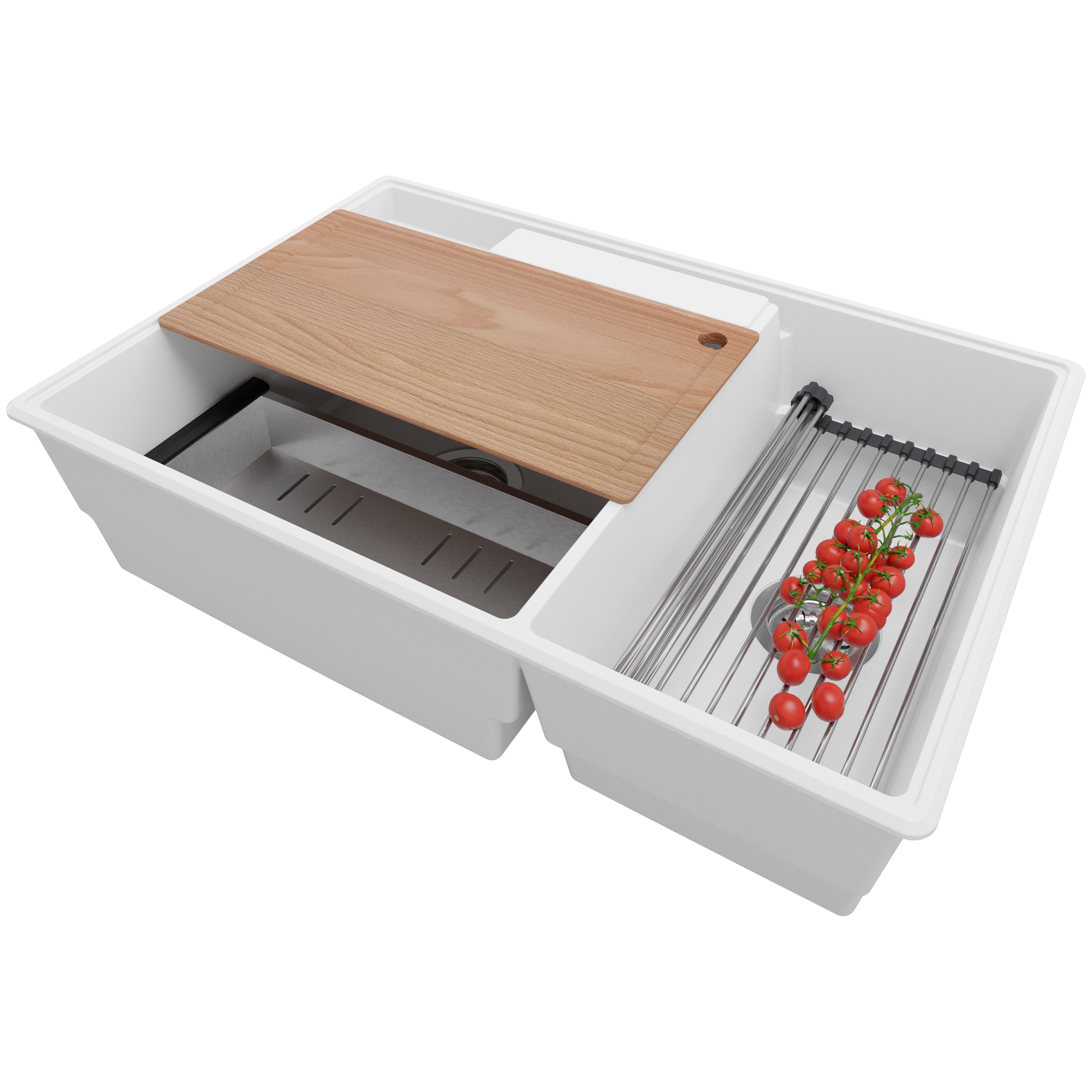 Zlewozmywak Biały 78x53cm, Zlew Kuchenny 2 Komorowy + Syfon + Akcesoria, Nablatowy do szafki od 80cm - Paryż PRIMAGRAN