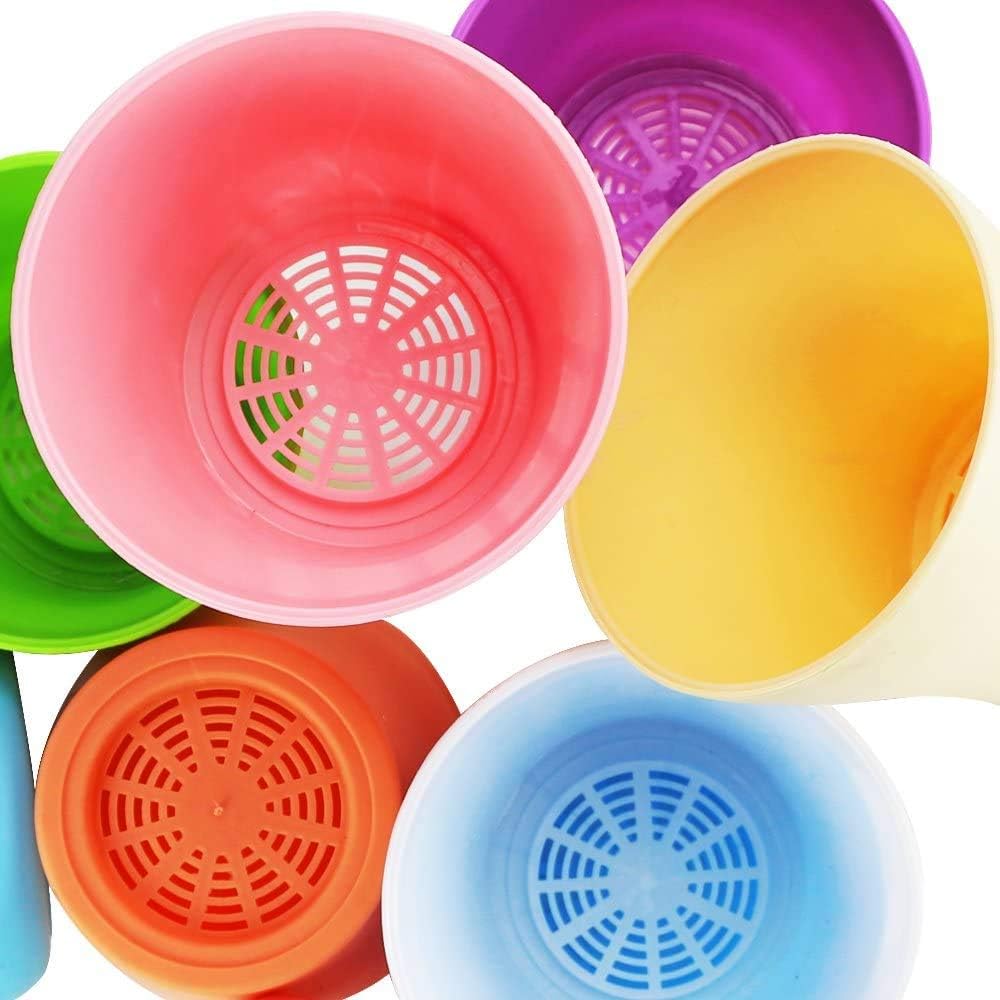 Lot de 8 pots de fleurs en plastique colorés de 14 cm, 8 couleurs, avec plateau, pour le bureau et la maison (14 x 12 cm) - 3