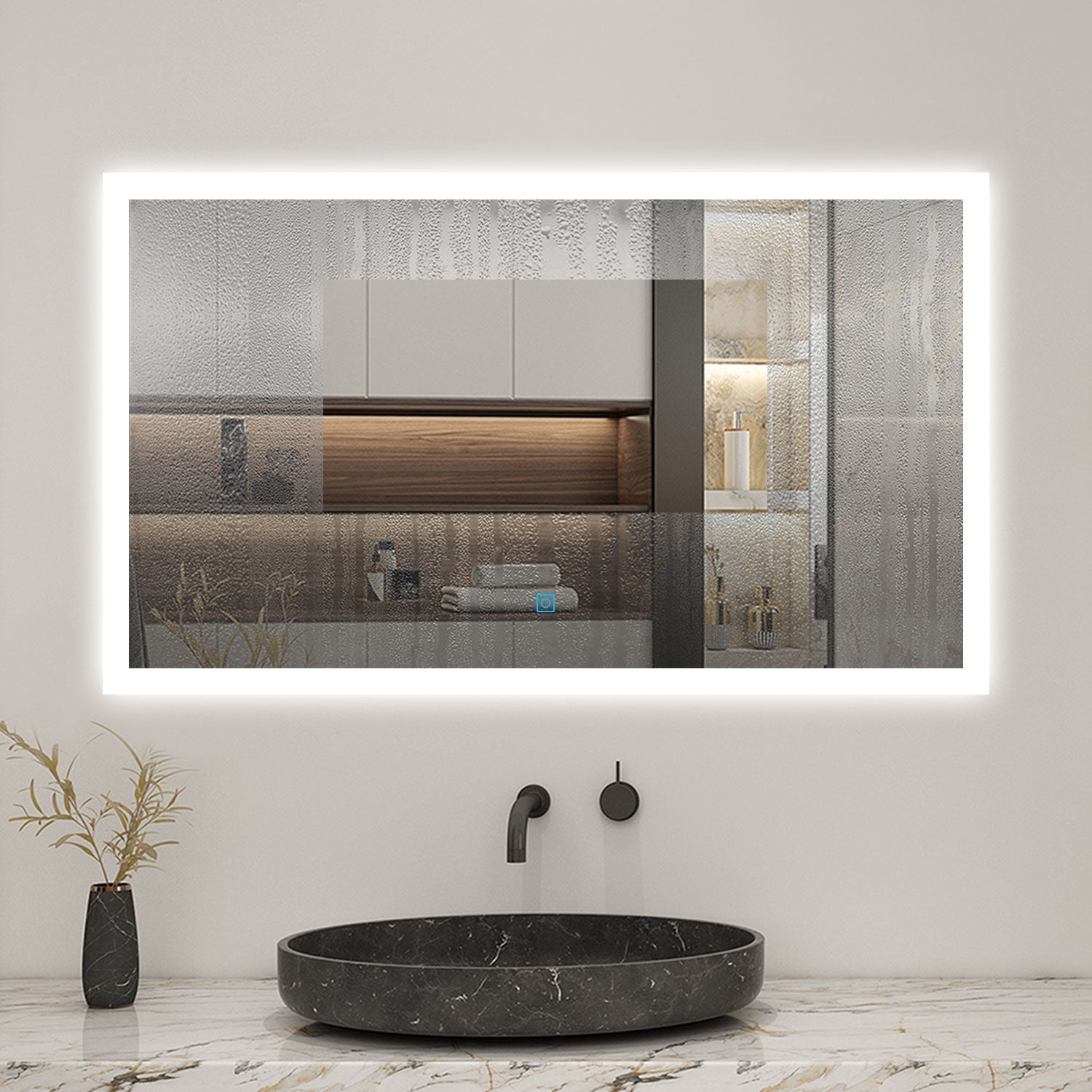 AICA LED miroir lumineux 3 couleurs tactile + anti-buée + dimmable + mémoire 60x50cm miroir salle de bain - 2