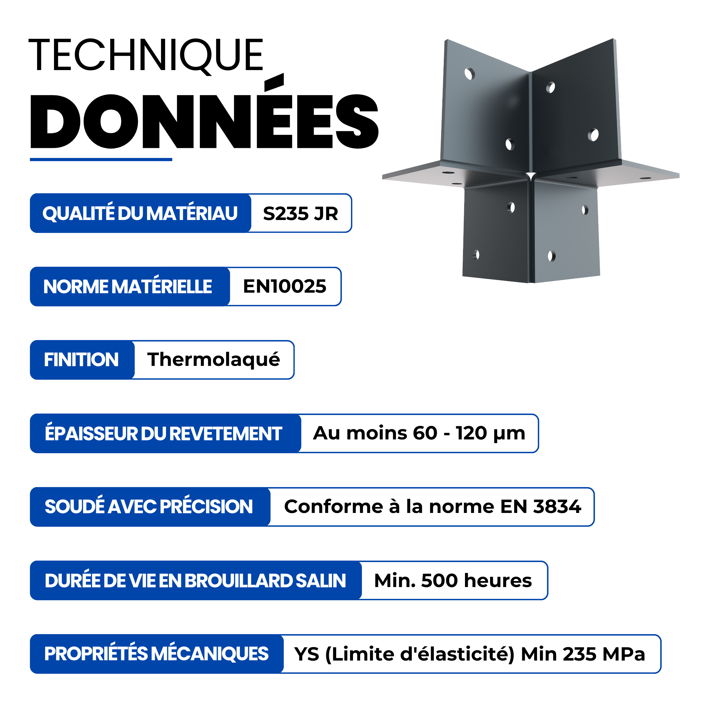 Connecteur d’Angle Pergola 71x71 Revêtement Poudré Anthracite Équerre d’Angle 3 Voies pour Gazebo et Pergola en Bois GeZu Impex - 4
