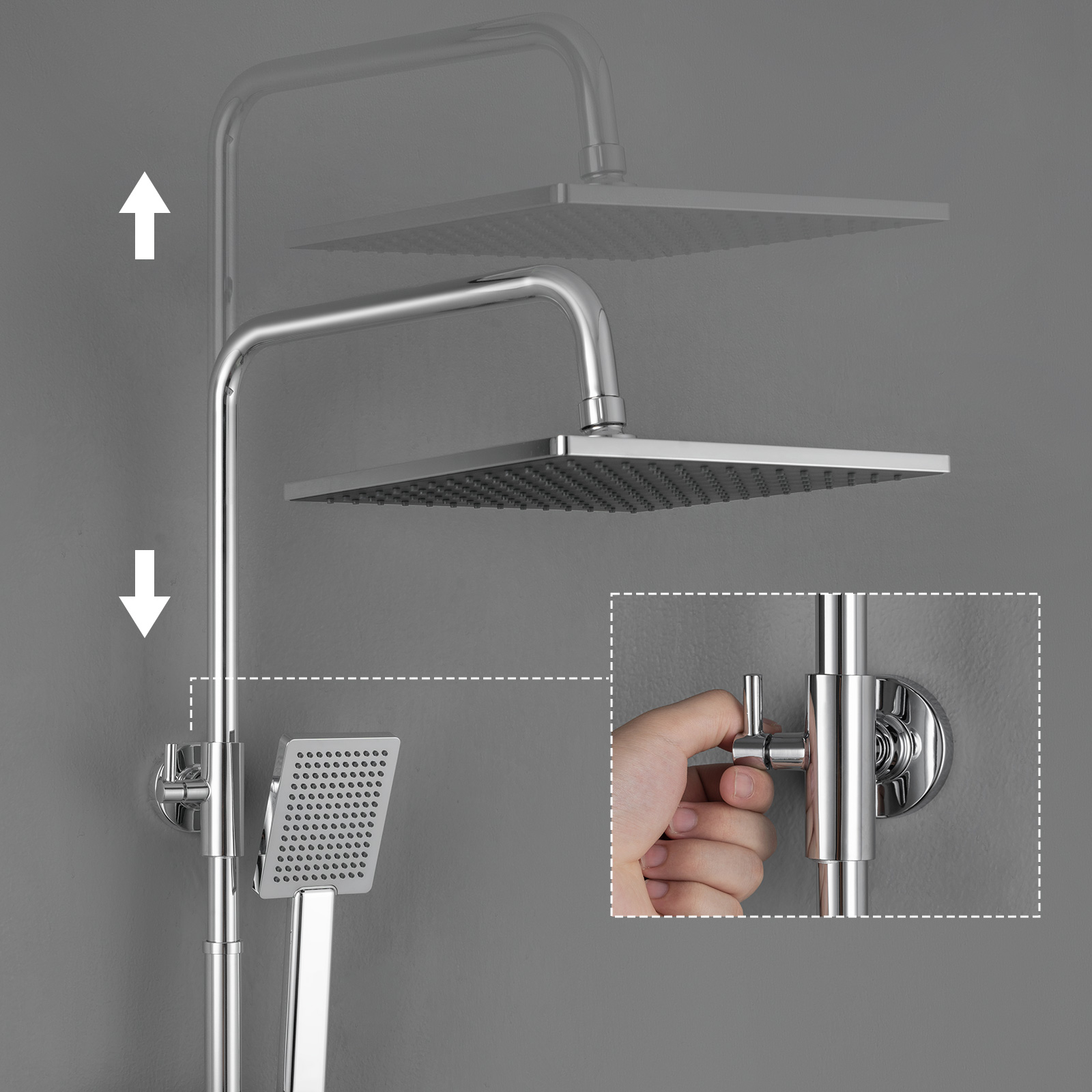 Columna Ducha Mecánica, AURALUM MAX Columna Ducha Cromada,Altura Ajustable 93-130cm para Baño,Mezclador Ducha con Ducha/Ducha - 7