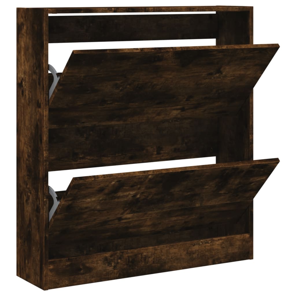 Meuble à Chaussures Chêne Fumé 30x35x100 Cm - Bois D'ingénierie, Porte Et étagères, Rangement Pratique