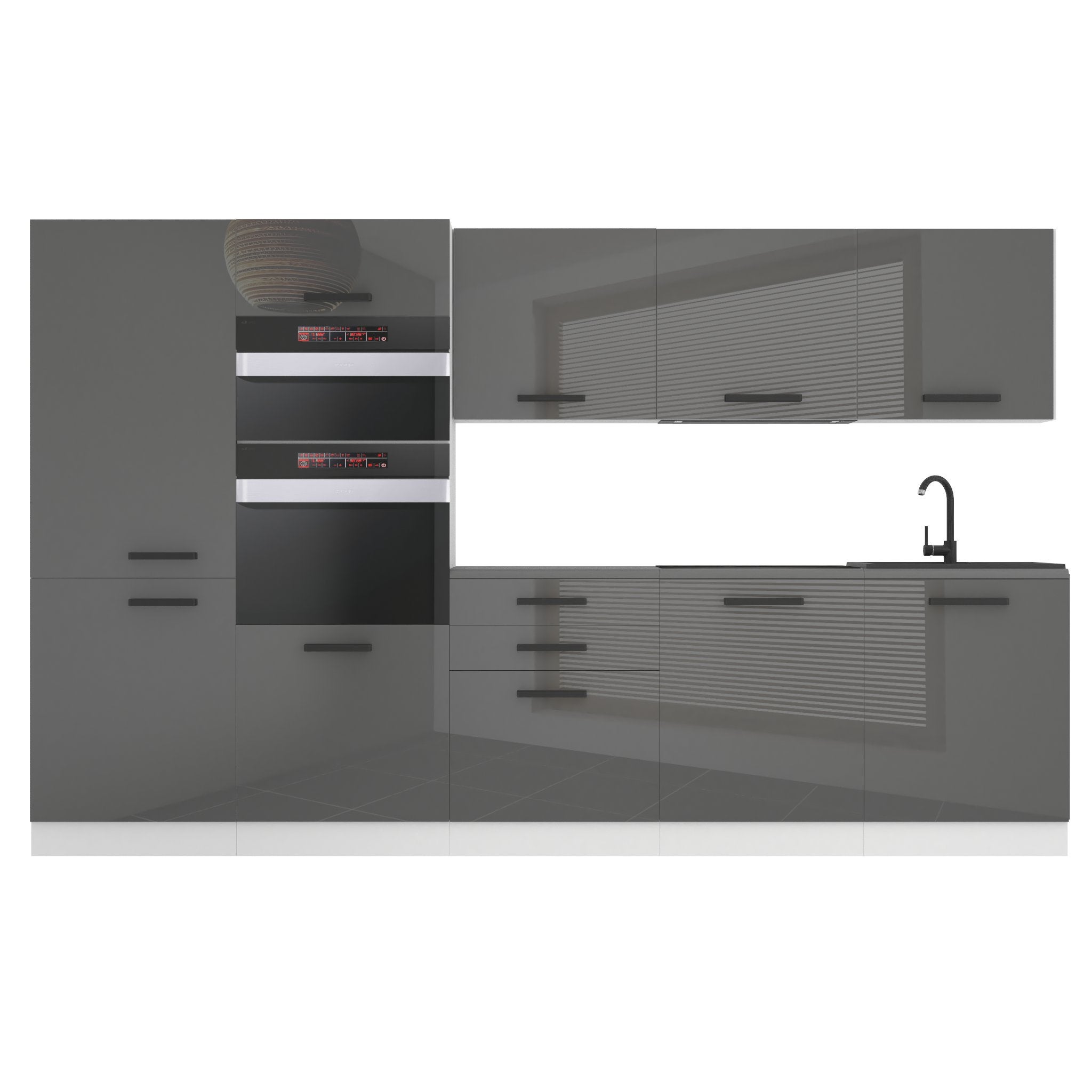 Cuisine équipée Vicco R-Line 300 Cm, Anthracite Ultra-brillant, Neuve Sous Emballage