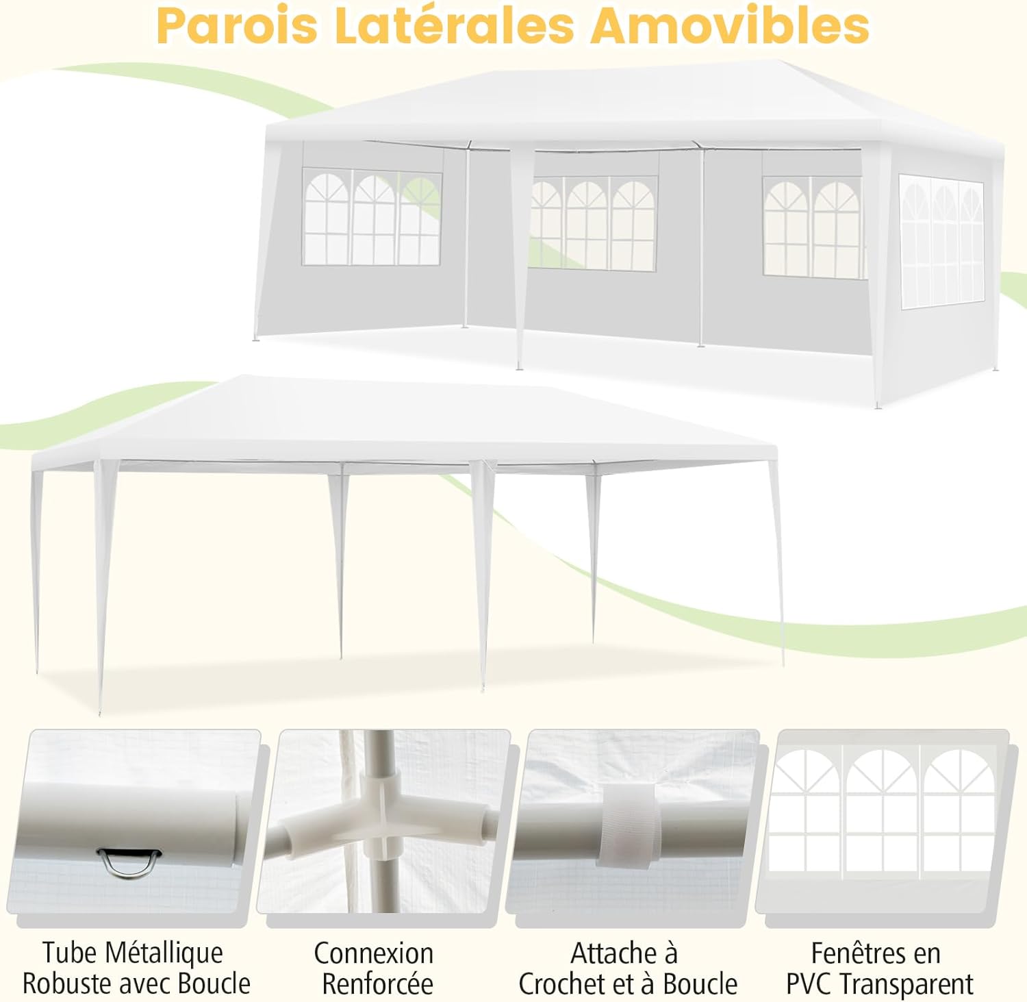 Pavilhão de jardim/Barnum 3x6m-18 ㎡ tenda de recepção com 4 paredes destacáveis, pregos de solo, bolsa para festas/casamentos/churrascos, bran - 3