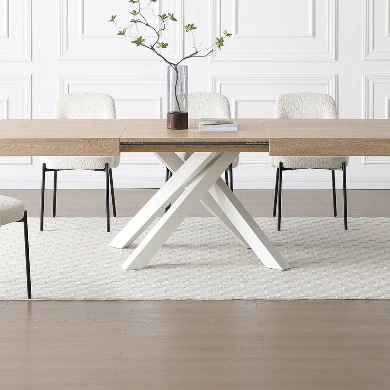 Stół do jadalni rozkładany dla 6 do 10 osób z MDF i metalu - Naturalny i biały - CATONAV