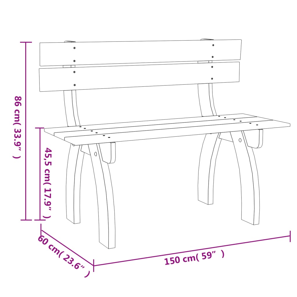 Banc de jardin meuble de patio d'extérieur terrasse 150 cm bois de pin imprégné 02_0011247 - 5