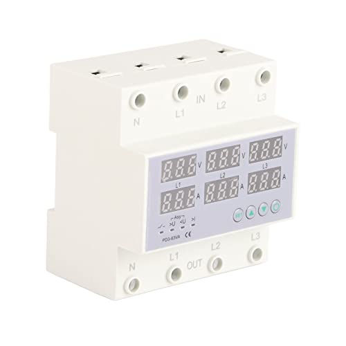 Voltmetro su Guida DIN Trifase, AC390‑500V 63A Protezione Sovracorrente Ripristino Automatico Protettore di tensione e corrente