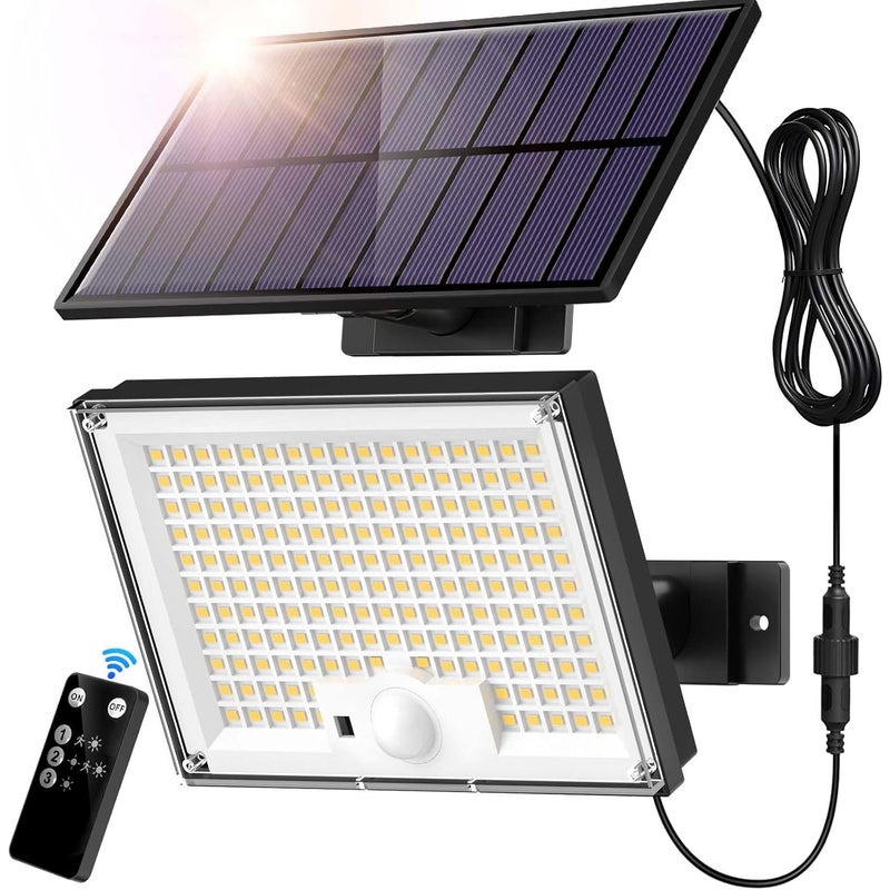 Zewnętrzna lampa solarna 172 LED, 3 tryby świecenia, zewnętrzny czujnik ruchu, lampa solarna IP65, zewnętrzne oświetlenie solarne