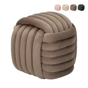 Pouf 45x42 cm in tessuto a trama sottile panna con design astratto - Everett