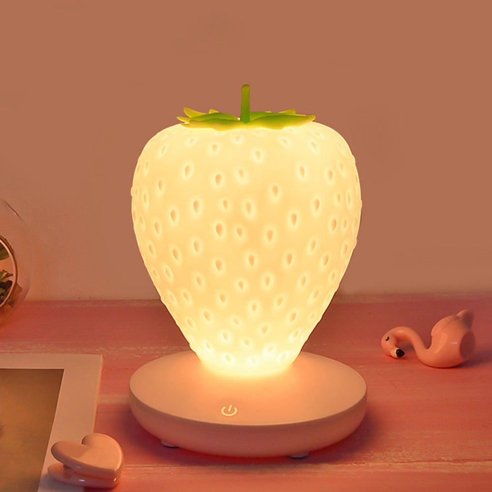 Silikonowa lampka nocna w kształcie truskawki, dekoracja pokoju, ładowana przez USB lampka nocna, 3-stopniowe sterowanie dotykowe