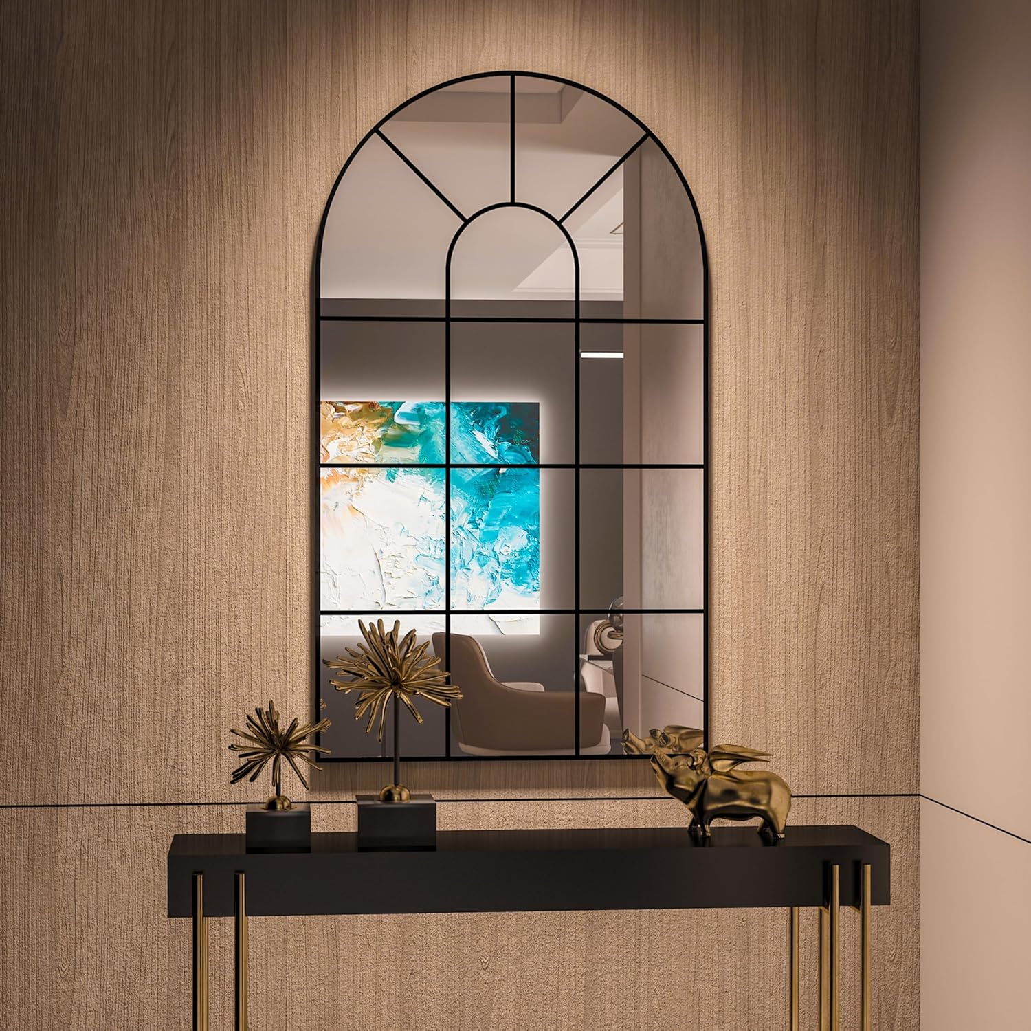 CASSILANDO 80 x 50 cm Miroir de fenêtre arqué, cadre noir, miroir de décoration de fenêtre - 6