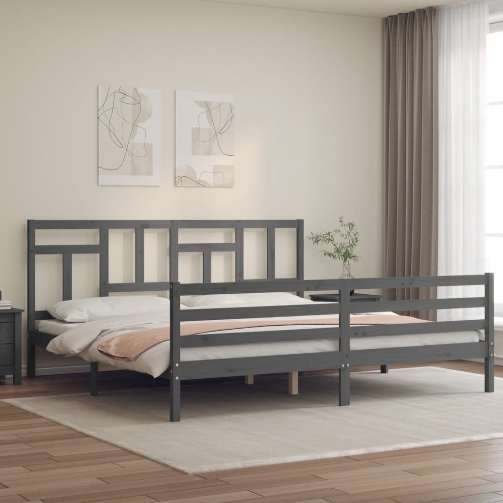 Łóżko Drewniane Szare Rama Łóżka Ze Stelażem Drewniana Łóżko Do Sypialni Pokoju 200x200 cm
