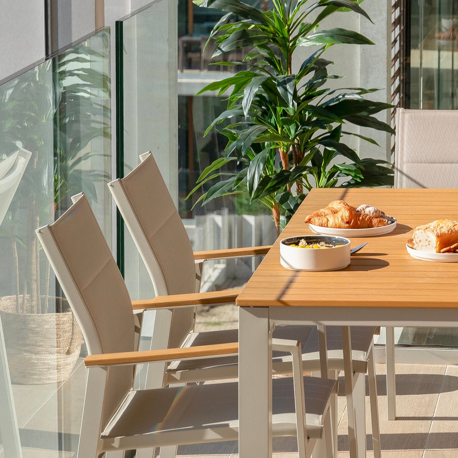 Pack 4 chaises de jardin en aluminium et textilène beige - Osaka - 4
