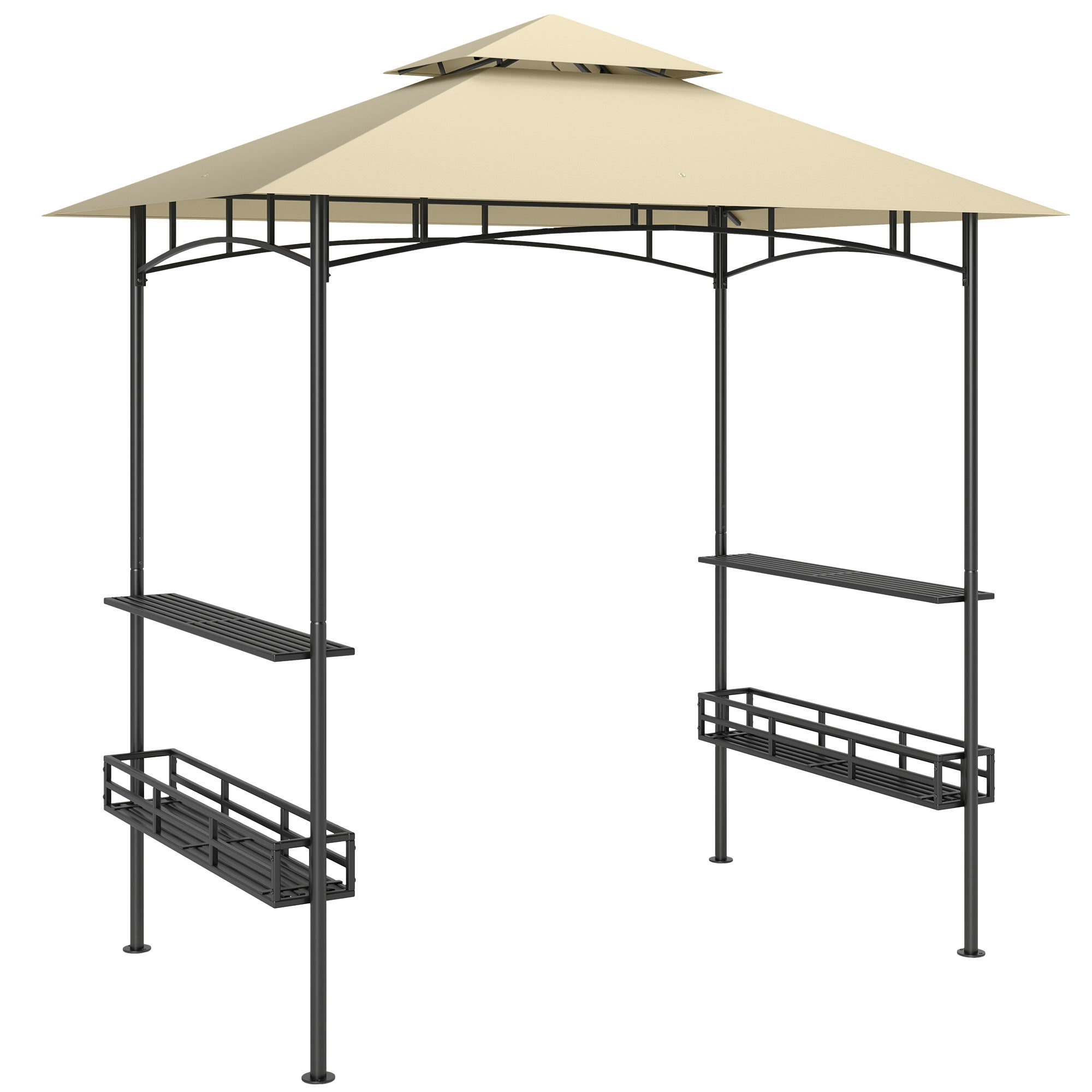 Gratar - bej, pavilion grill 240 150 257 cm Pavilion de grădină rezistent la apa și ignifug cu acoperis dublu