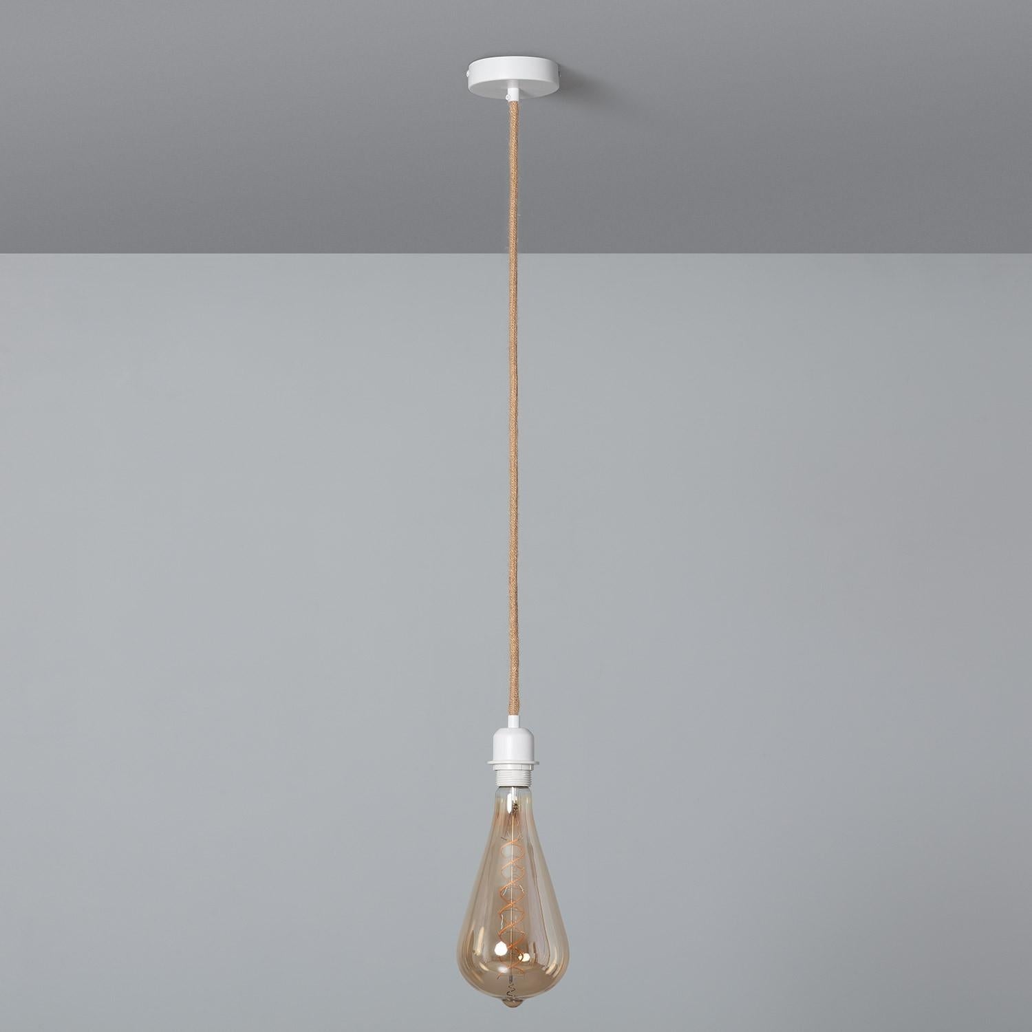 Support à Douille pour Lustre Suspension | Câble Textile 1.5m | Douille E27 | IP20 Intérieur | Diamètre 100mm | Corde Naturelle et Blanche, - 4