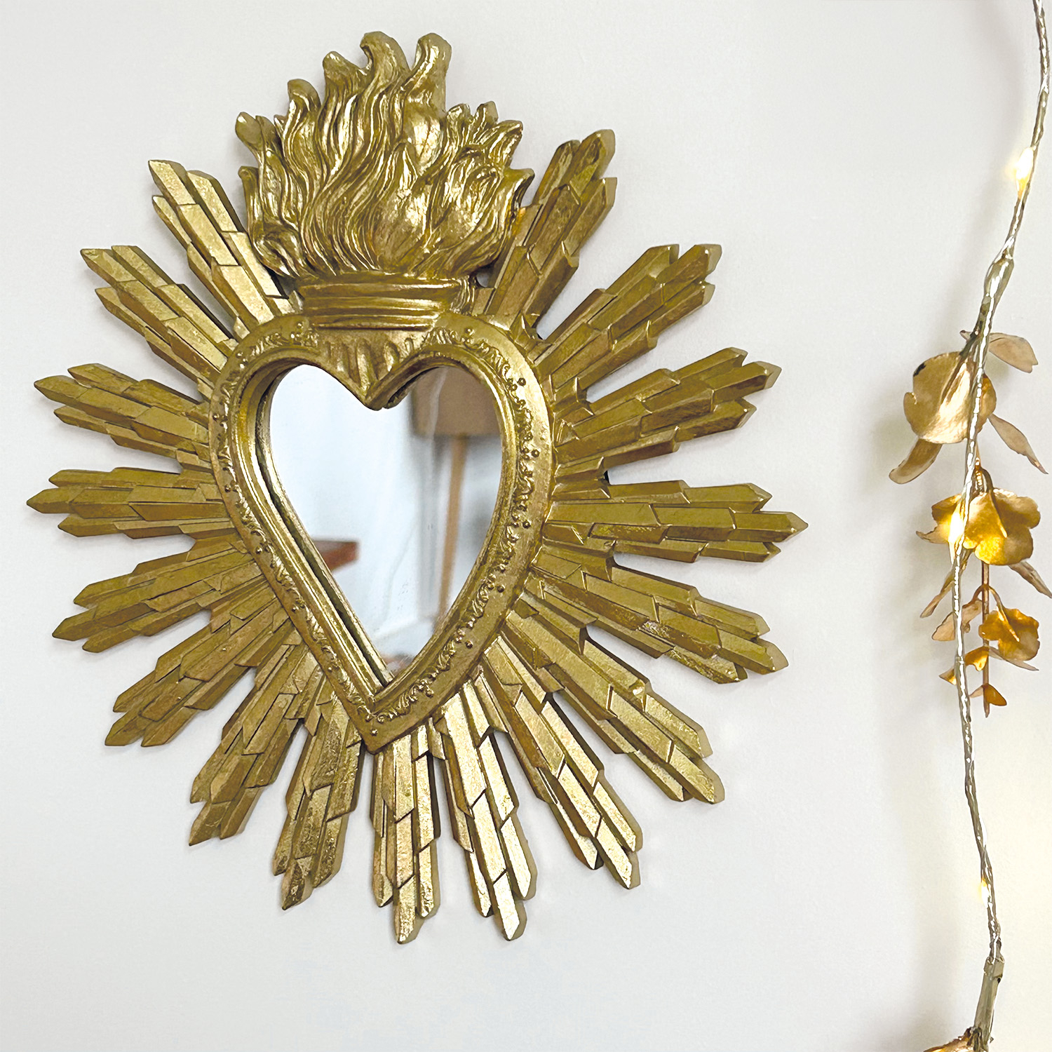 Ex-voto miroir décoratif en forme de coeur - Doré - 28x28 cm - Résine - 3