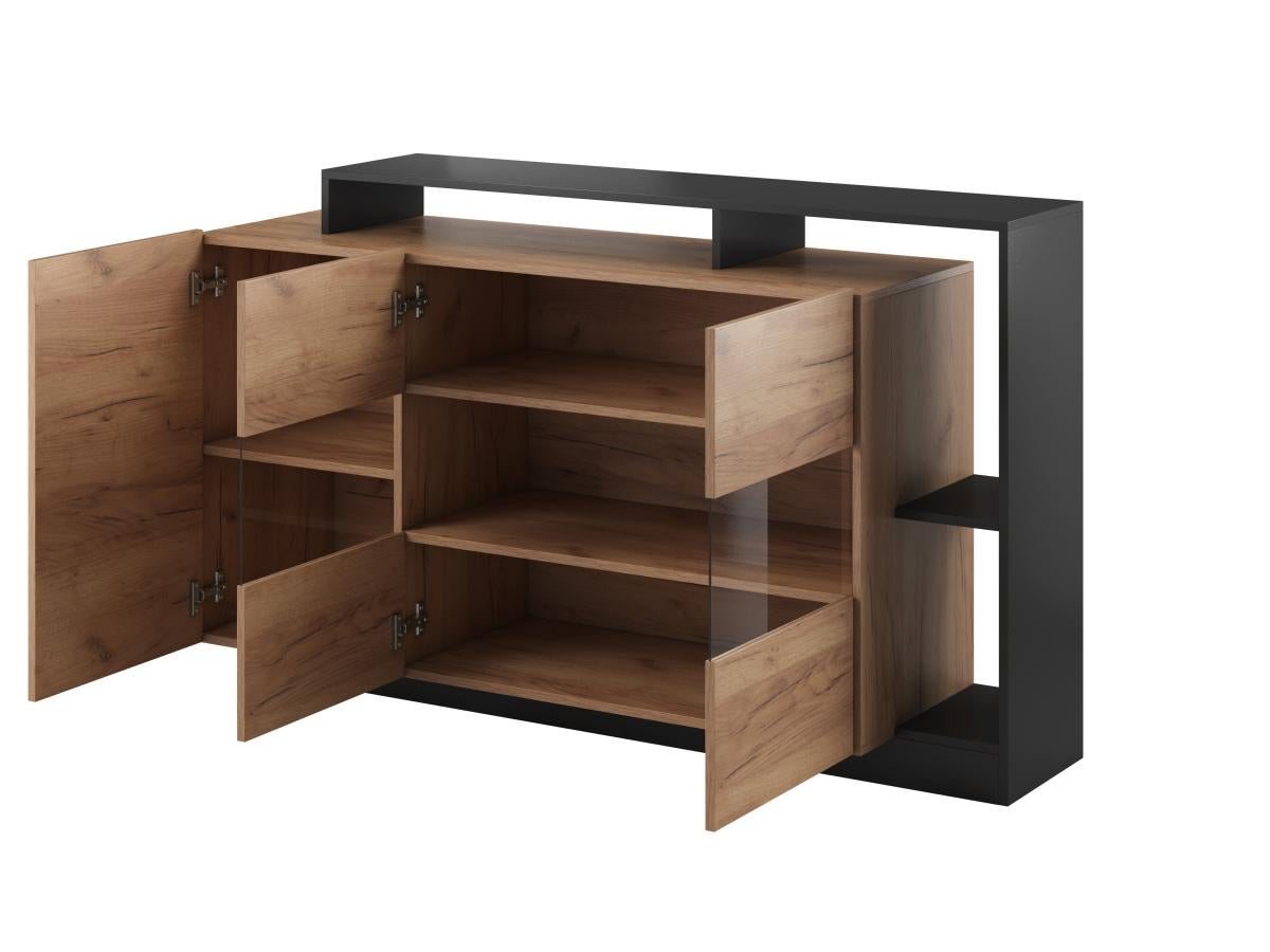 Buffet 3 portes et 3 niches avec LEDs - Coloris : Naturel et anthracite - IDESIA - 7