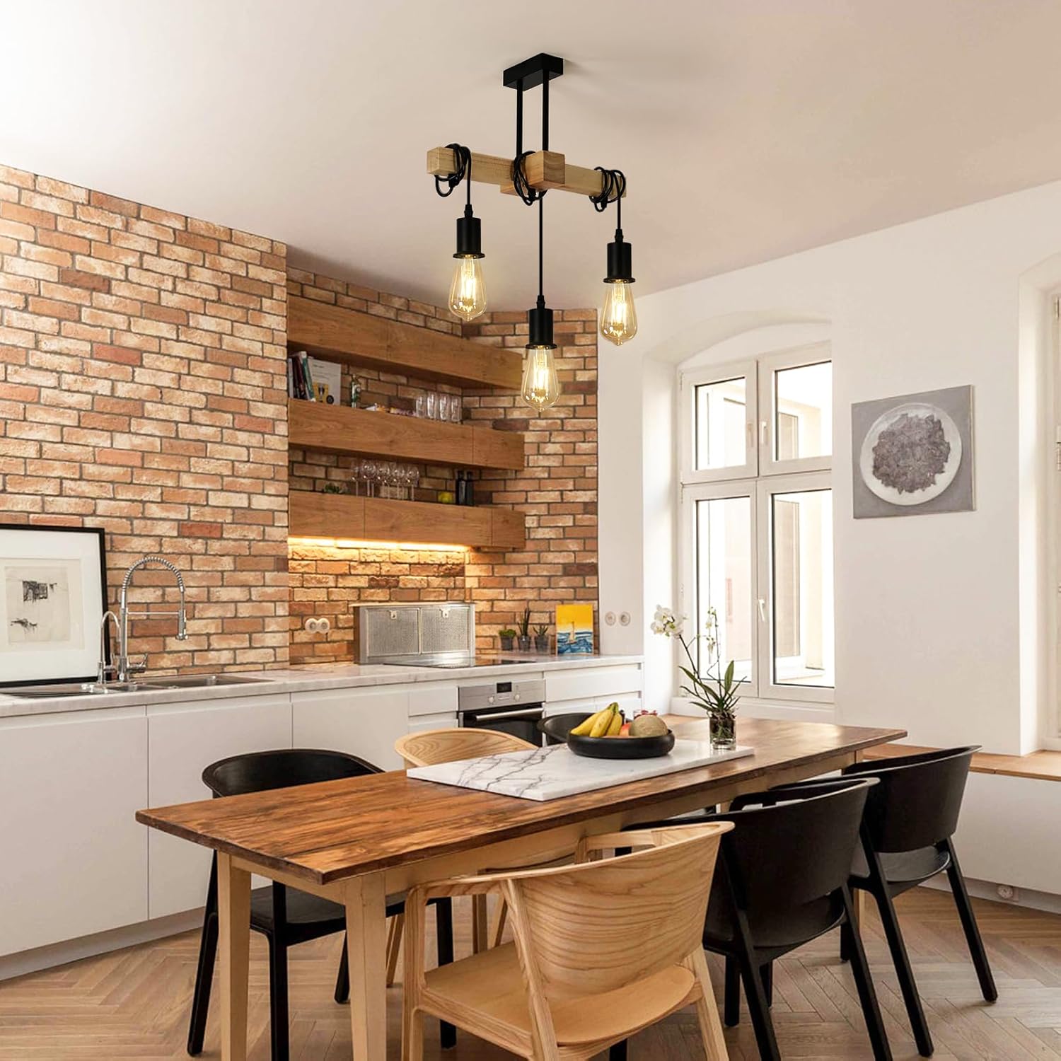 GOECO Suspension artistique en bois ( Douille E27, Ampoule non incluse) - 2