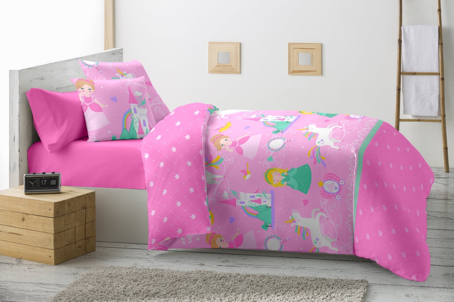 Haradeco edredón nórdico infantil para cama 105 , cubrecama estampado princesa 200x260cm reversible confecciona microfibra
