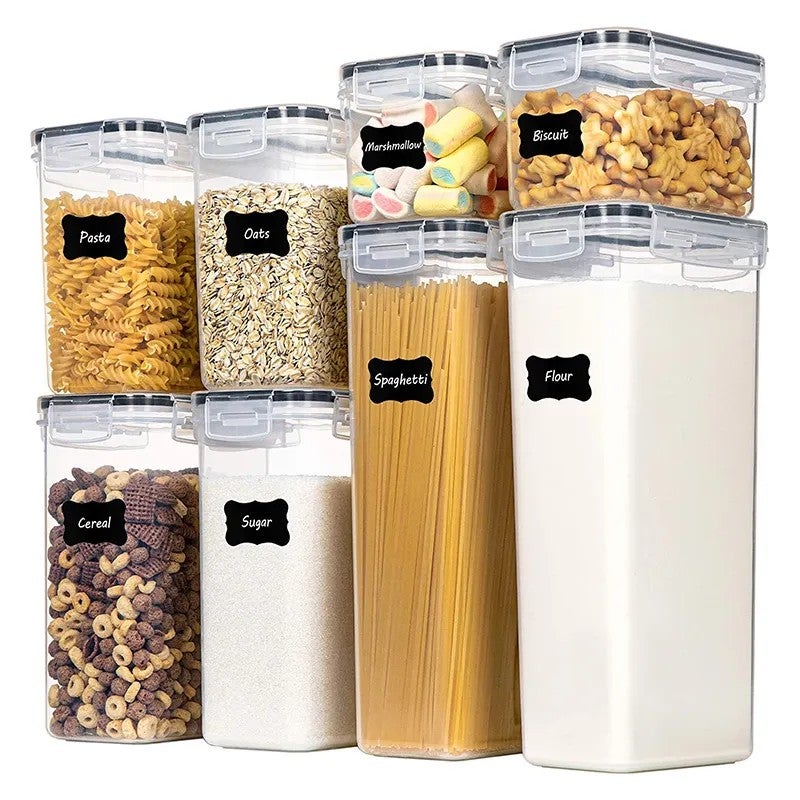 Flippy Cutii de depozitare alimente, Set din 8 Cutii pentru Condimente, Cereale, din Plastic PP, Transparente 8buc