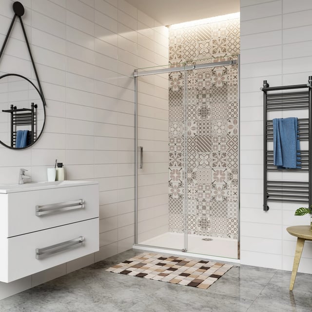 AICA Mampara de Ducha Frontal Corredera Perfil Cromado Vidrio Templado 6mm (1210-1250)x1950mm