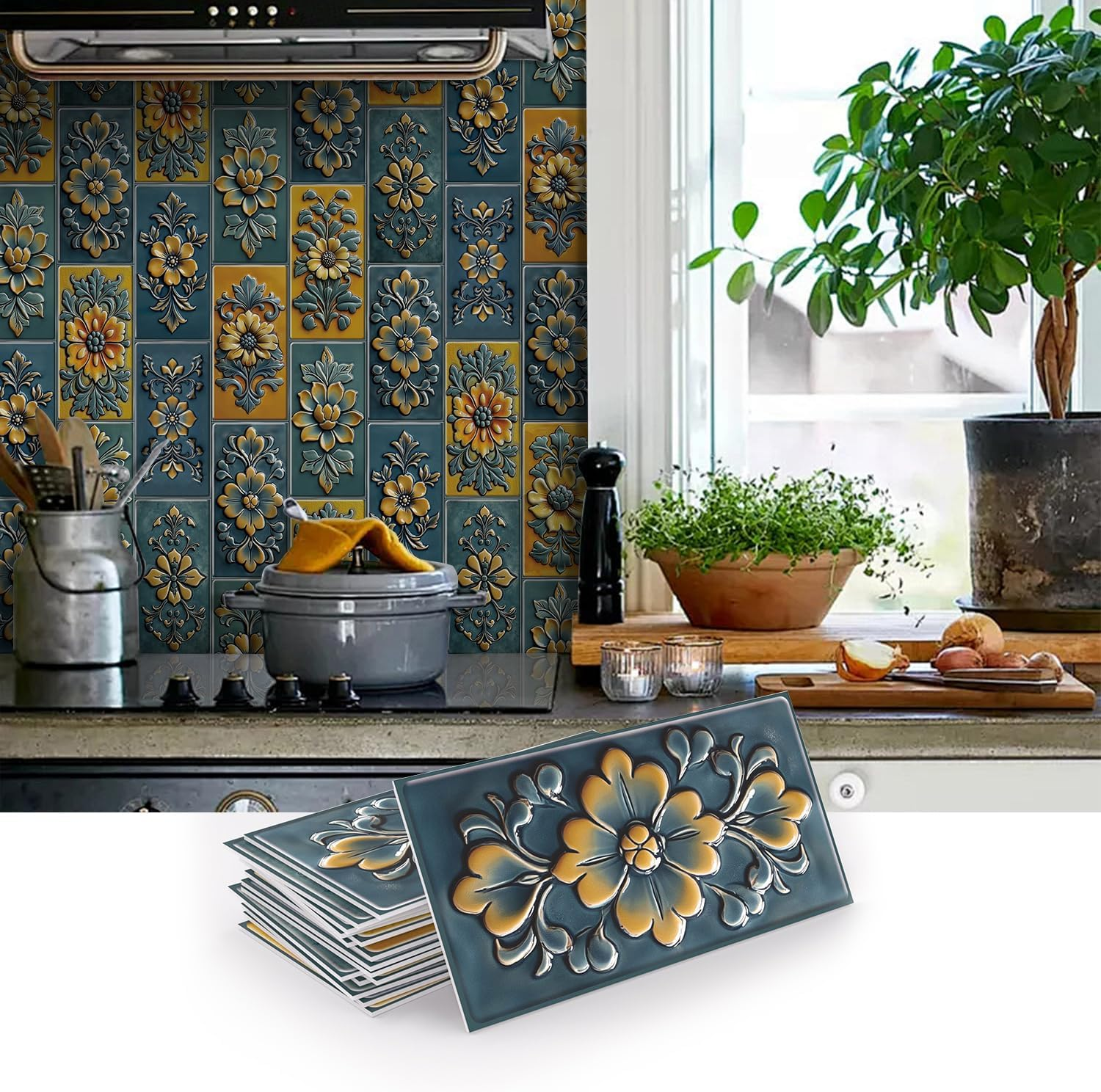 Zestaw 16 samoprzylepnych paneli ściennych, wodoodporne płytki ścienne z PVC do backsplashu, naklejki ścienne 3D, 20,32 x 10,16 cm