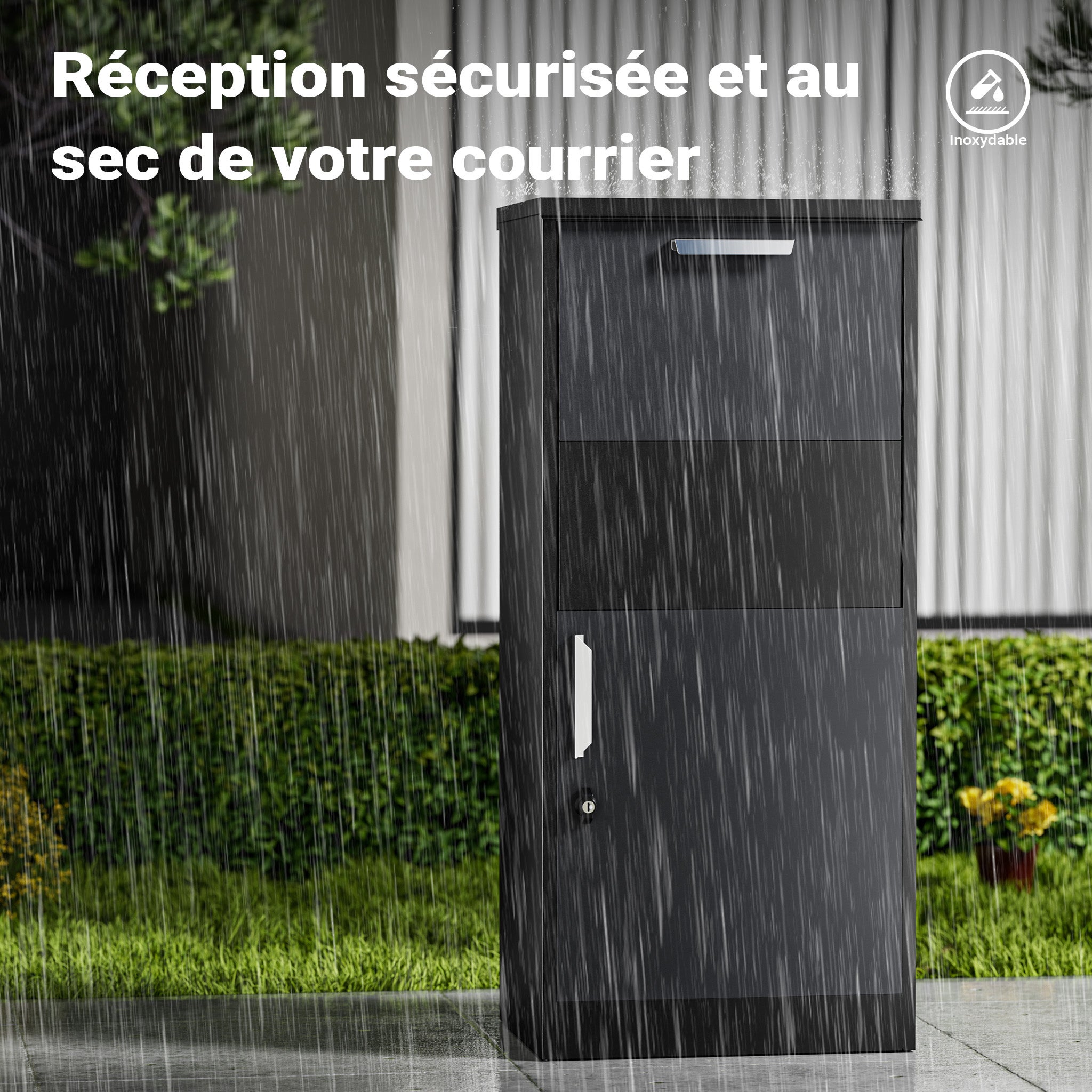 Boîte à colis verrouillable noire 500 x 375 x 1150 mm, Boîte aux lettres sur pied, pour colis max. 150 x 400 x 400 mm, Usage domestique… XPOtool - 5