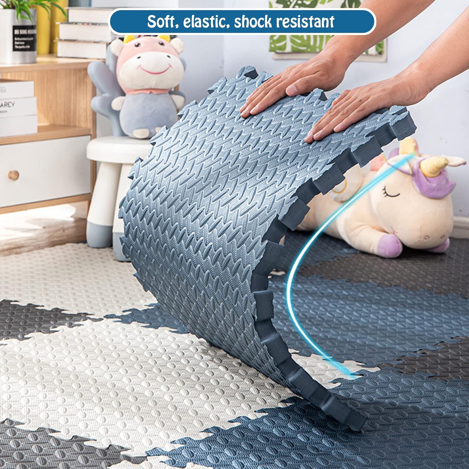 Tapete de juego modular para bebés - 10 piezas de 30 x 30 cm - Superficie protegida para gatear y practicar yoga para niños - 4