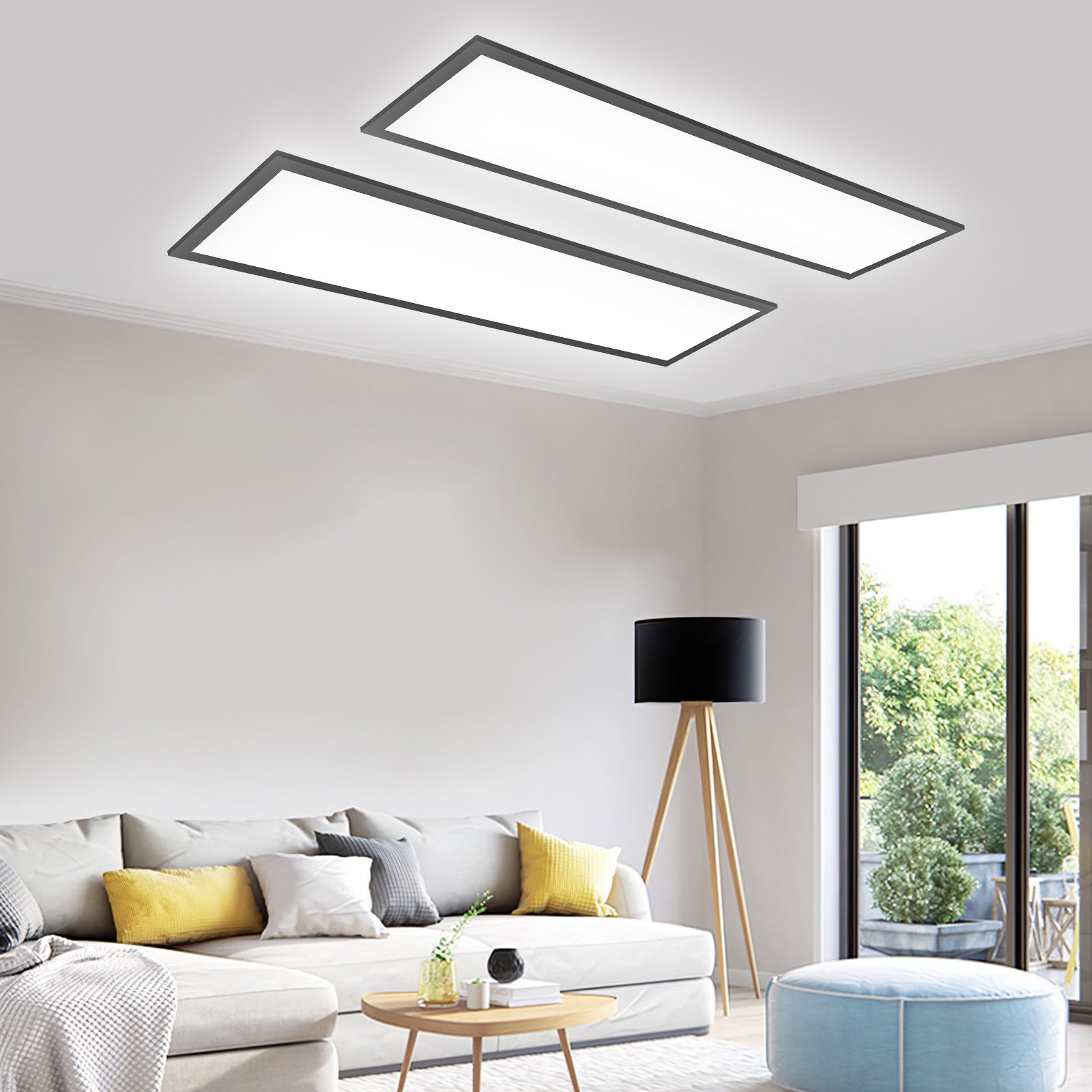 LOVHAUS 2 Sztuki Plafon LED 120x30cm z Pilotem, Regulacja Barwy i Jasności, Funkcja Nocna &amp; Timer &amp; Pamięć, 3000K-6500K, 36W, Czarny