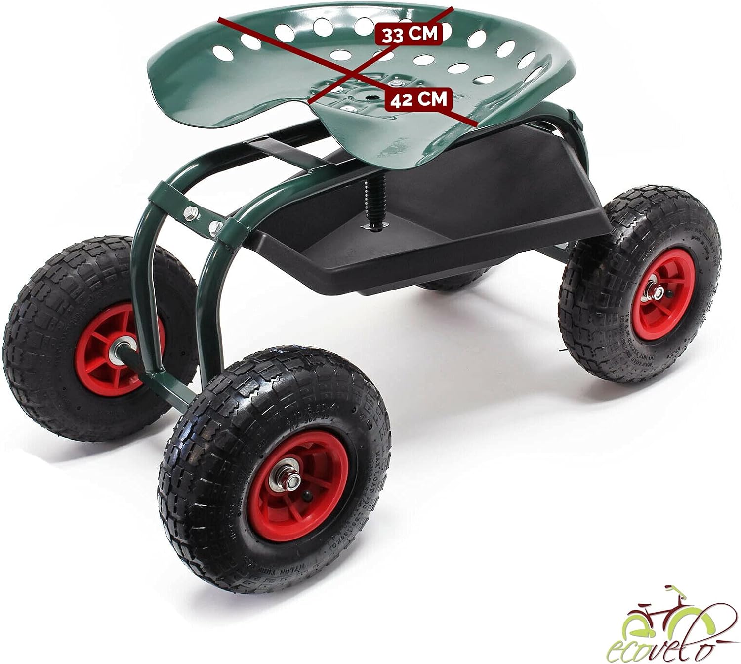 Chariot de Jardin et d'atelier avec Assise de 150 kg - Chaise de Jardin avec 4 Roues - 4