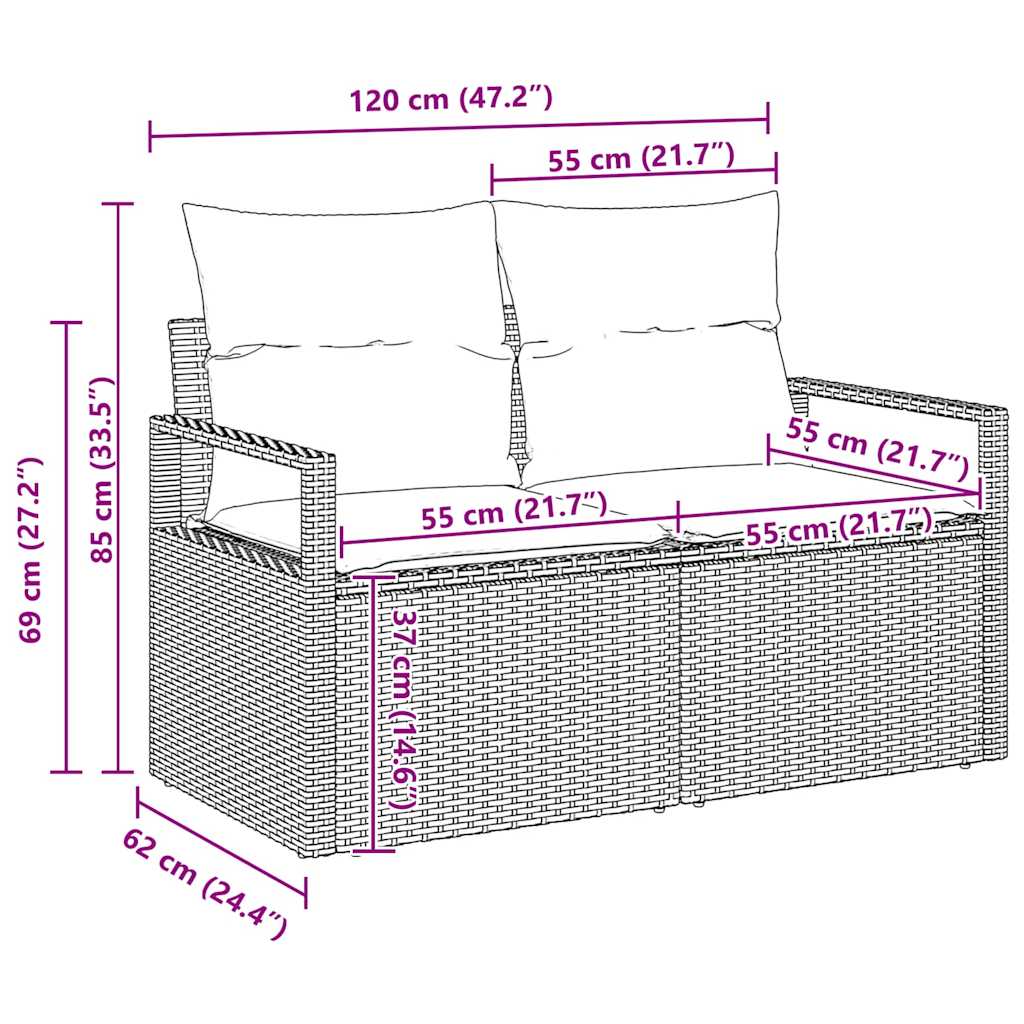 Conjunto de Sofás de Jardim Modular de 6 Peças com Almofadas Confortáveis em Rattan Sintético - 9