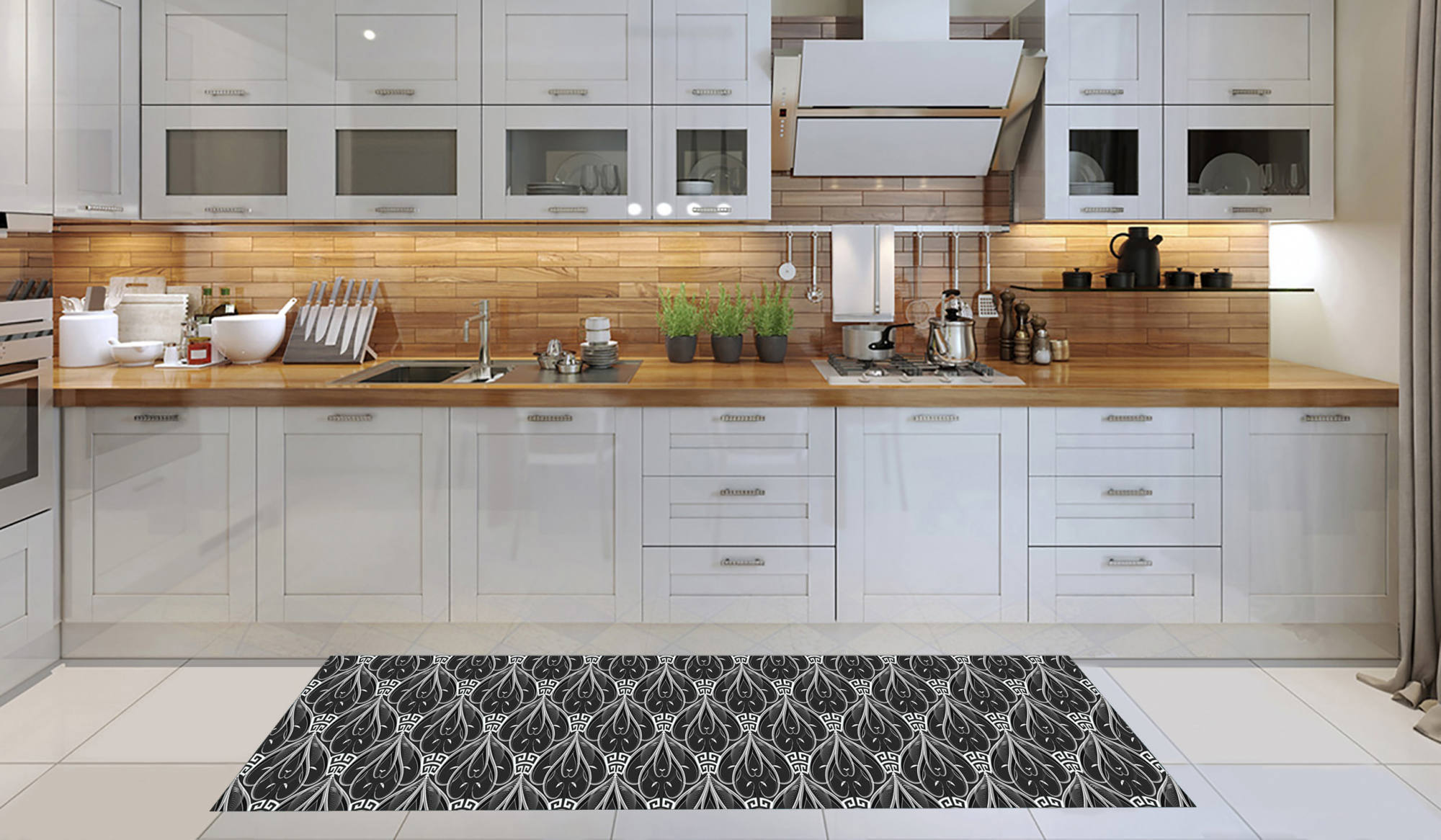 Camino de cocina, 100% made in italy, alfombra antimanchas con impresión digital, camino antideslizante y lavable, modelo eli, cm 100x52
