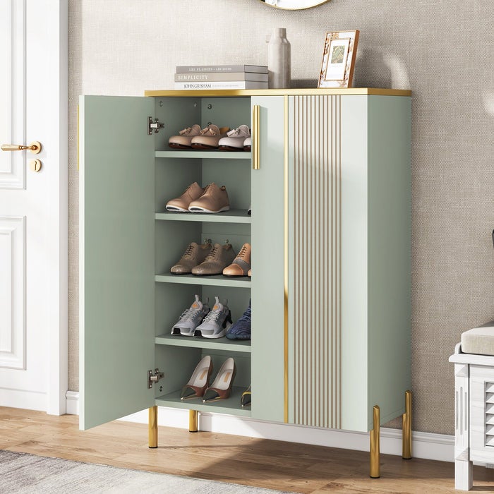 Scarpiera Moderna 5 Scomparti Con Ripiani Regolabili – 80,5x35x109,5 Cm, Ante Effetto Legno E Maniglie In Metallo Opaco