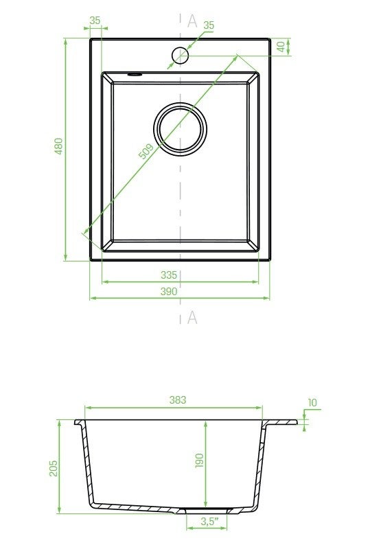Lavello da cucina in granito nero CHICHI, 1 vasca, 48x38 - 8