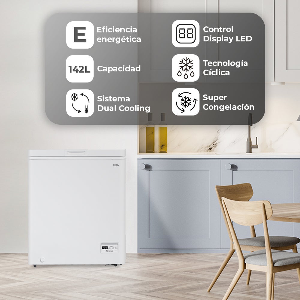 Congelador Horizontal Svan, SCH1501EDC, Capacidad 142 Litros, Dual Cooling, 1 Cesta, Bajo Nivel Sonoro, Eficiencia Energética Clase E - 7