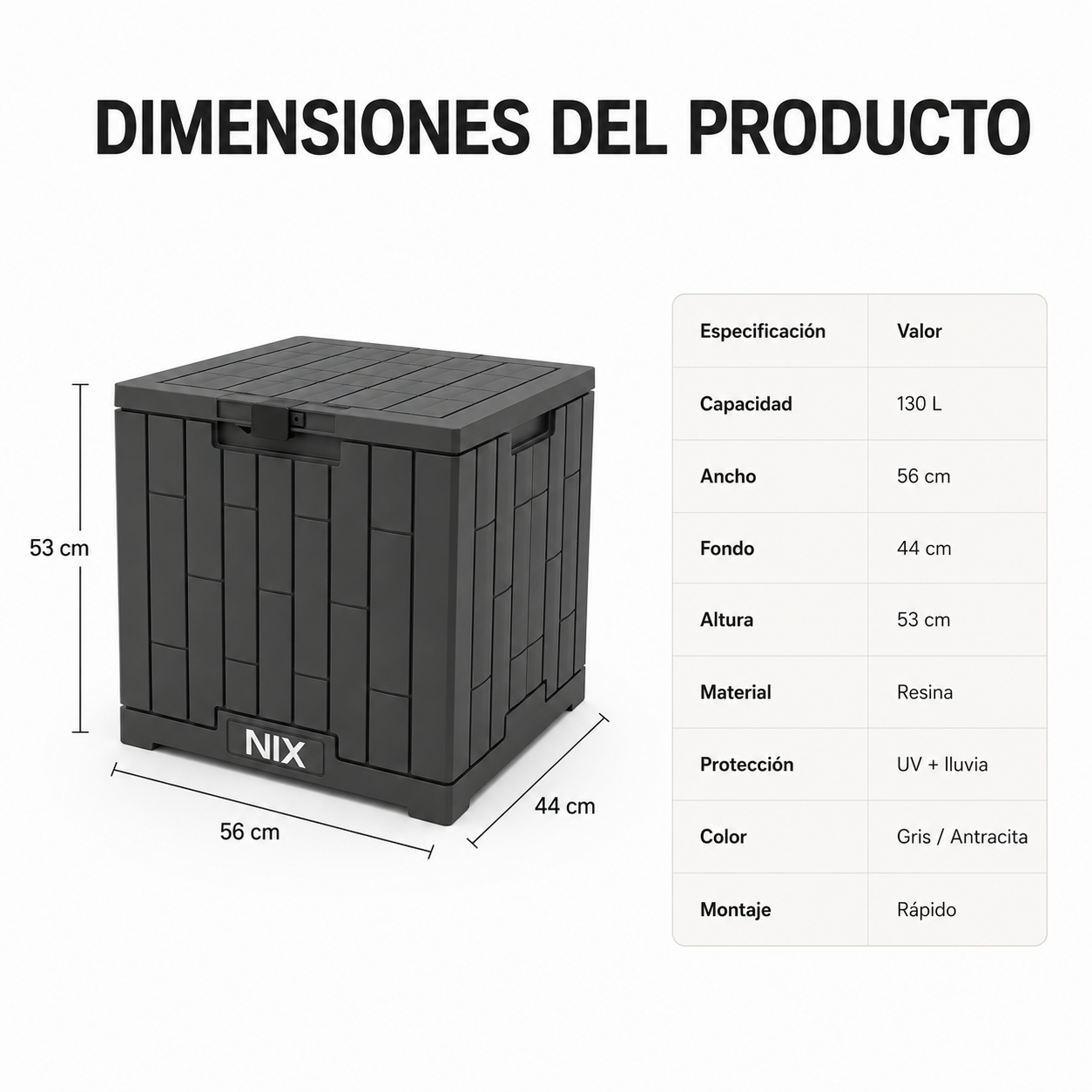 Arcón De Almacenaje Exterior Impermeable 130 L Con Tapa Reforzada - 6