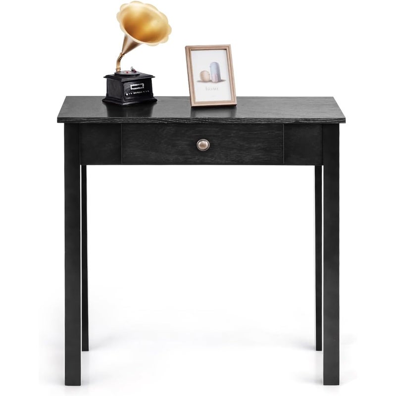Stolik Konsolowy z Szufladą, Drewniana Konsola, 71 x 30 x 71 cm, Mała Konsola do Przedpokoju z Nogami z Drewna Sosnowego, Styl Vintage (Czarny)