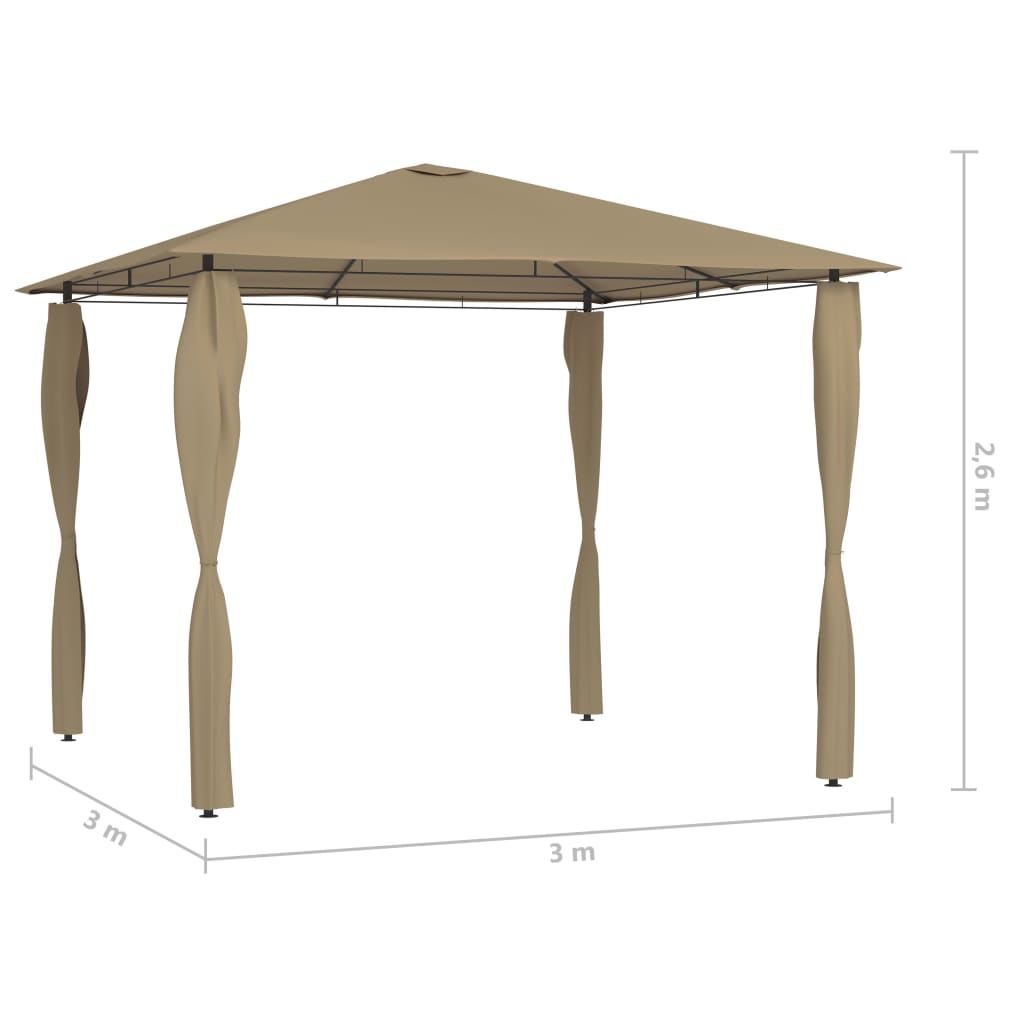 Cenador con revestimiento de postes 3x3x2,6 m Taupe 160 g/m2 - 4