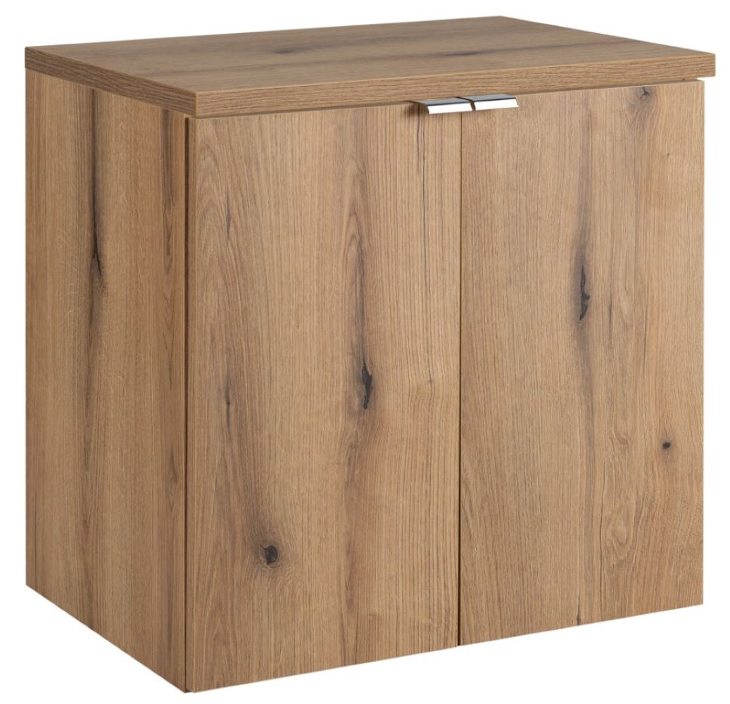 Szafka łazienkowa NOVA OAK 60 cm dąb z blatem wisząca 2 drzwi chrom uchwyty