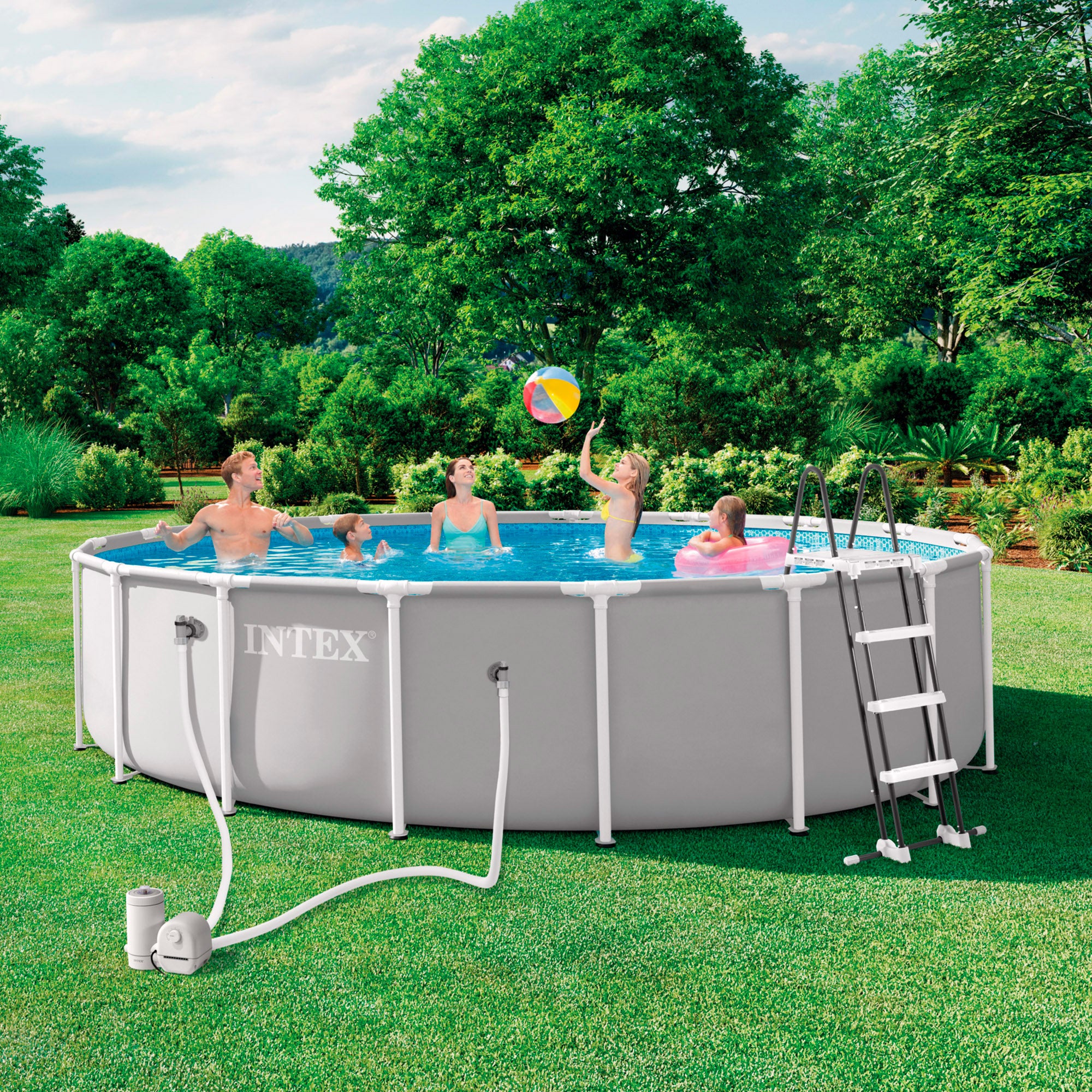 INTEX Piscina Prism Frame redonda amovível de 5 metros com sistema de filtragem e escada - 2