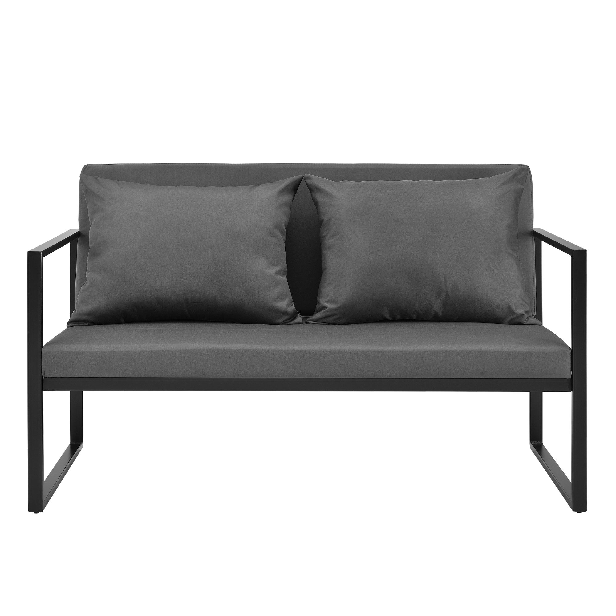 [casa.pro] Canapé Extérieur Avec Coussins Armature Métal Polyester Noir 70 X 114 X 60 Cm - 2