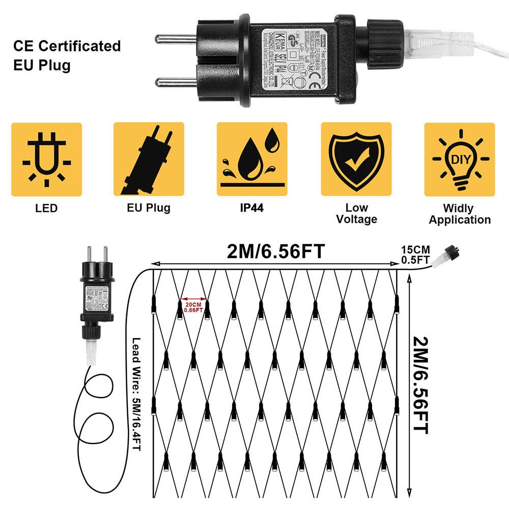 Ghirlanda luminosa, 144 LED, alimentazione a rete, 2 m x 2 m, 8 modalità, ghirlande luminose con regolatore, decorazioni per Natale - Multicolore - 3