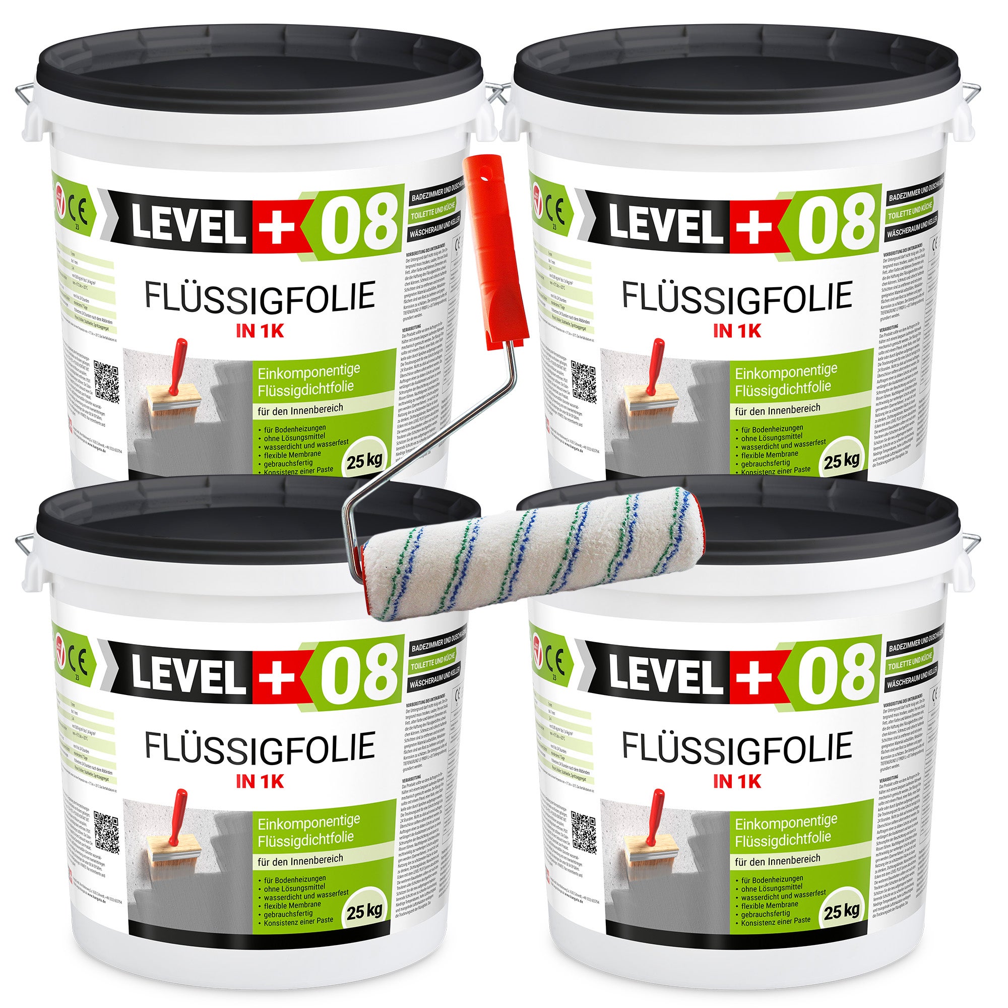 LEVEL+ Płynna Folia Uszczelniająca FLÜSSIGFOLIE IN L+08 - 100KG + Wałek Malarski 25cm