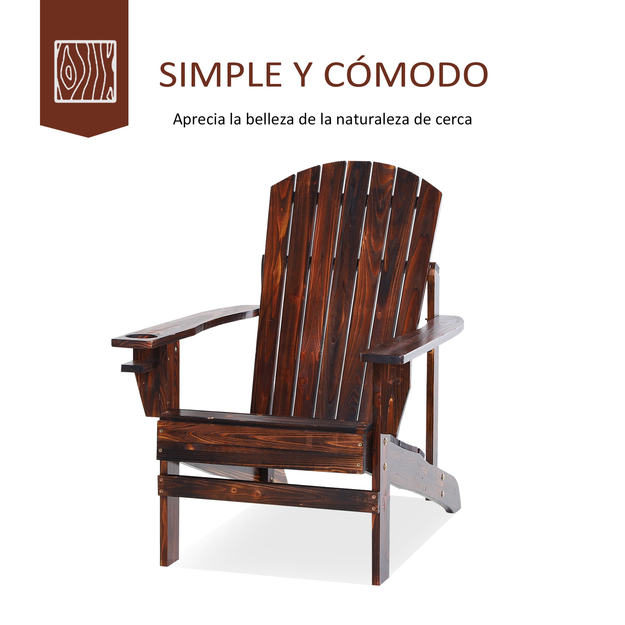 Cadeira Adirondack de Jardim Outsunny Castanho Rústico Madeira de Abeto 72.5x97x93cm - 4