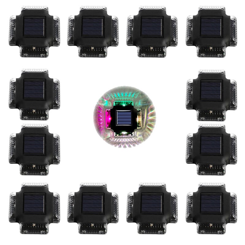 Czterostronna solarna lampa ścienna, 12 sztuk, kinkiet podwórzowy, kolorowa polikrystaliczna solarna lampa ścienna z 4 diodami LED