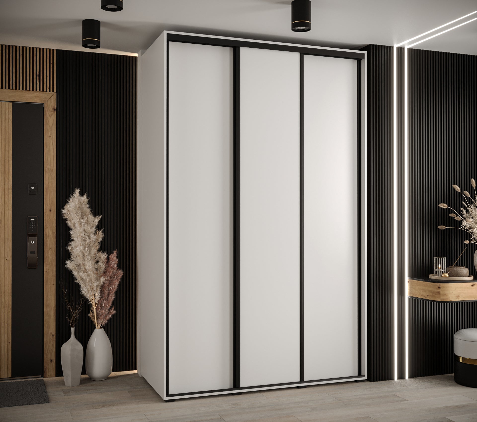 Szafa przesuwna wysoka Davos 1 160 x 60 x 235,2 cm biały + biały + u. czarny - Abiks Meble - 2
