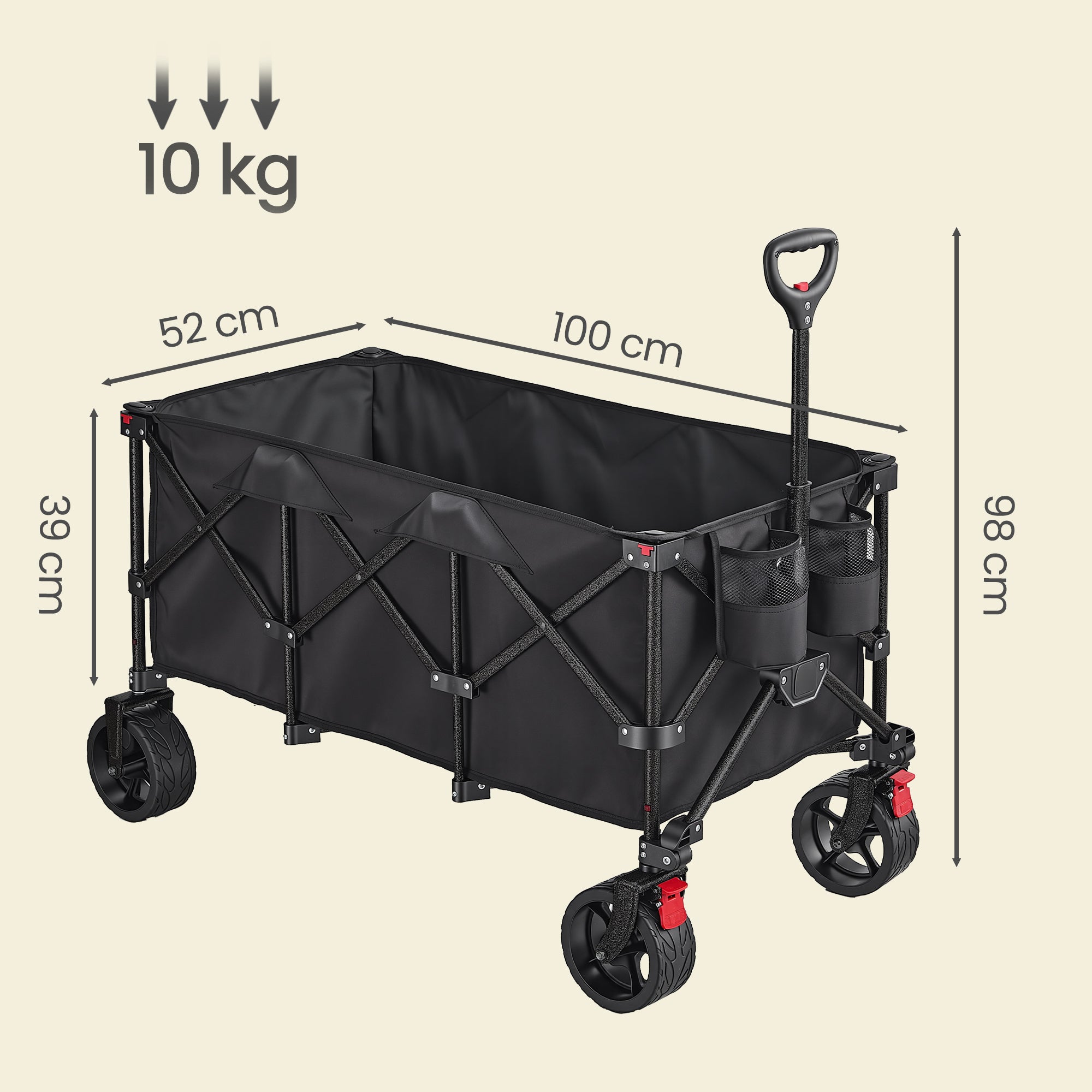 Wagon de Transport Extérieur, Capacité 200L, Chariot Pliable de Jardin avec Poignée, Plage, Camping, Noir - 5
